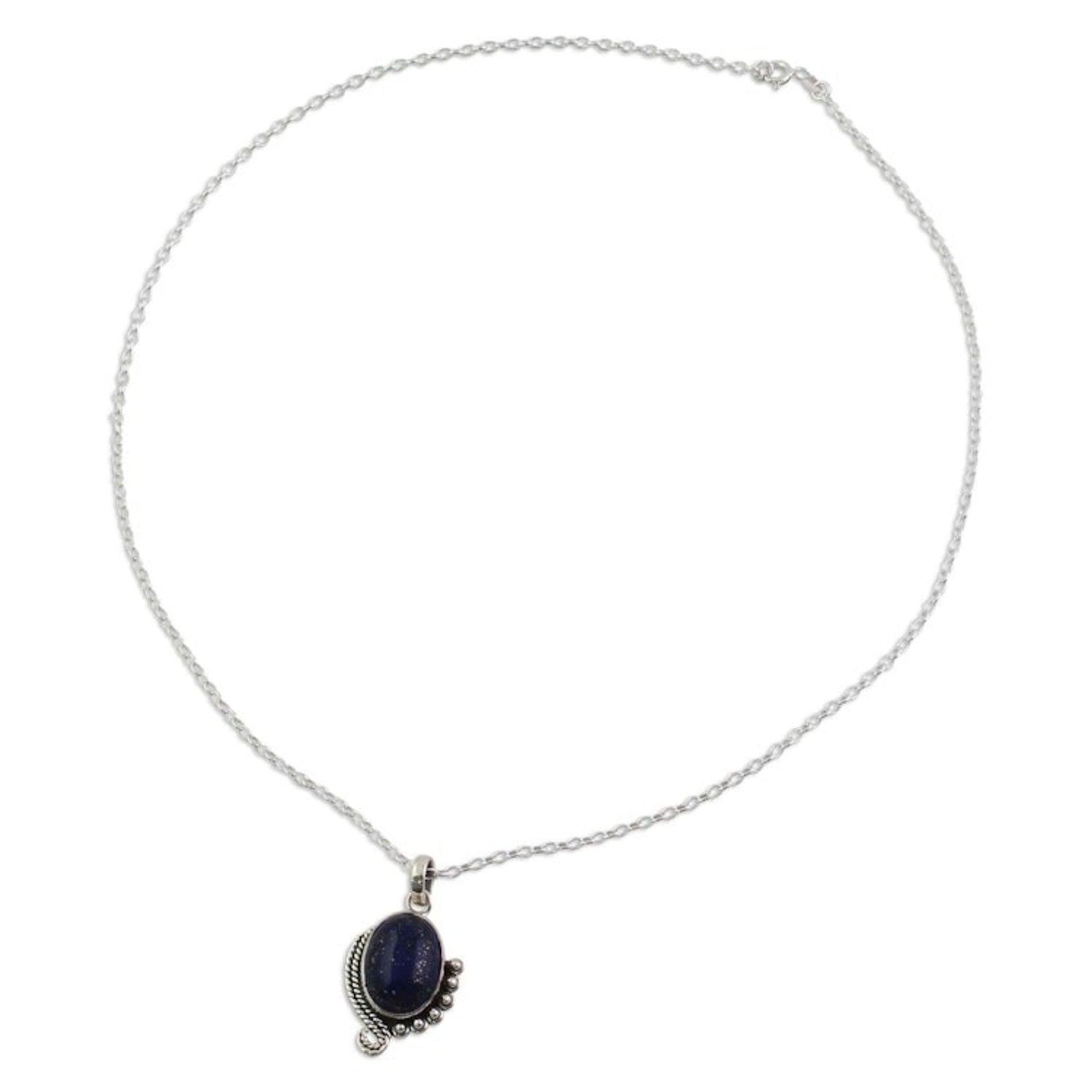 Sterling Silver Lapis Lazuli Pendant Necklace from India 'Indian Delight in Blue'