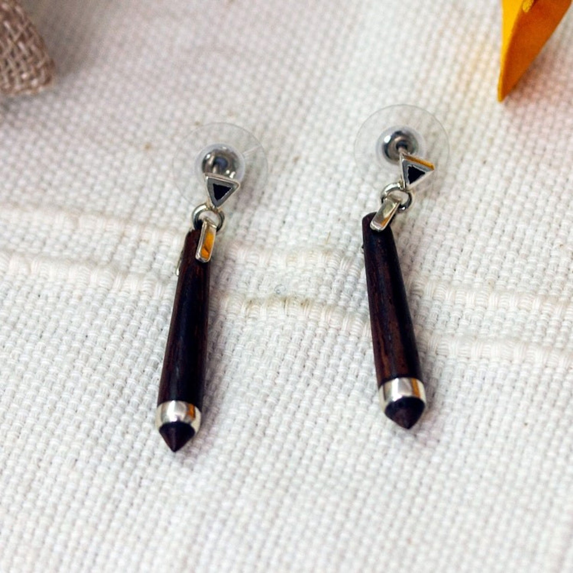 Artisan-Made Bocote Wood and Sterling Silver Dangle Earrings 'Sylvan Puissance'