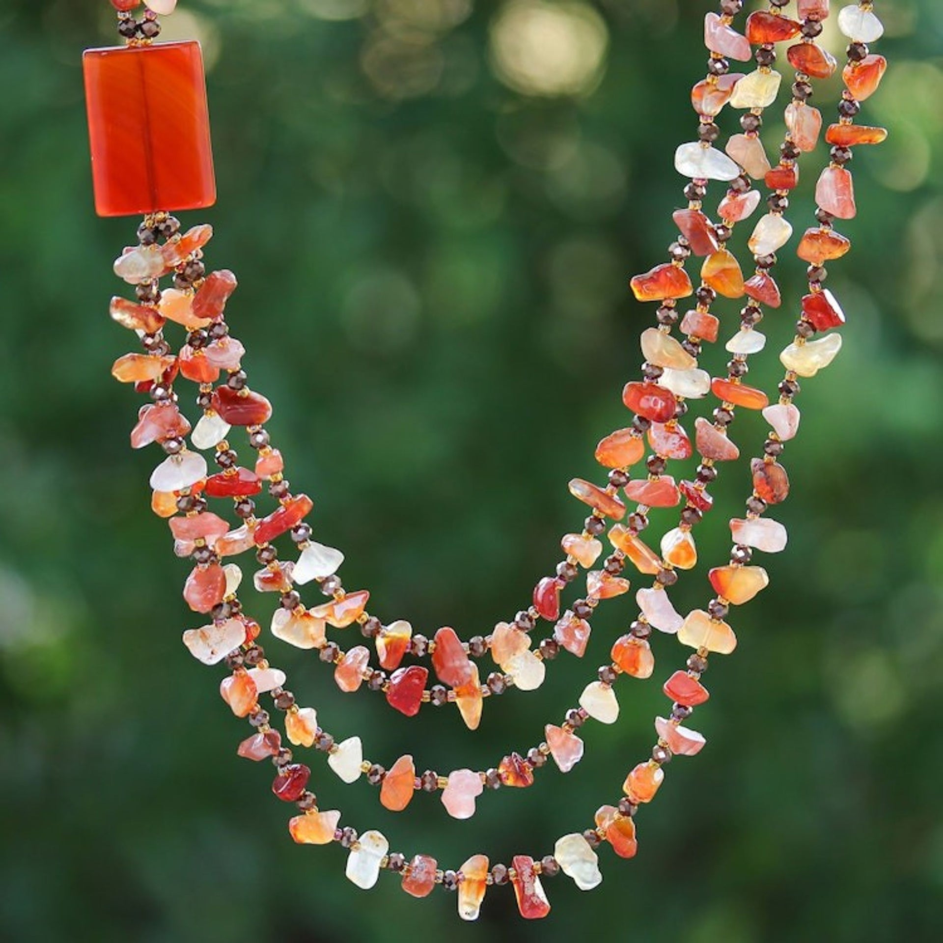 Orange Carnelian and Chalcedony Strand Necklace 'Window to Courage'