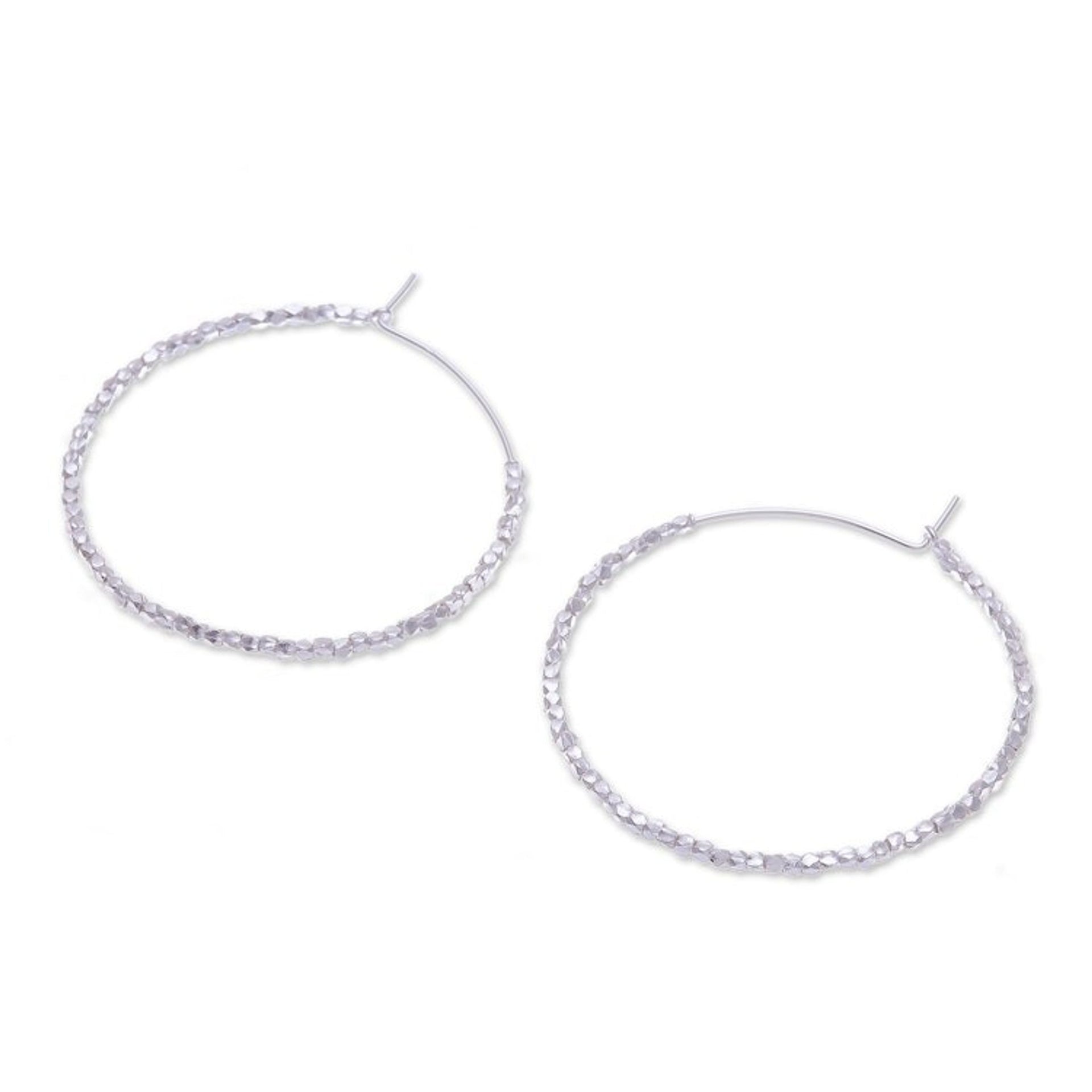 Avant-Garde Geometric Sterling Silver Beaded Hoop Earrings 'New Nimbus'
