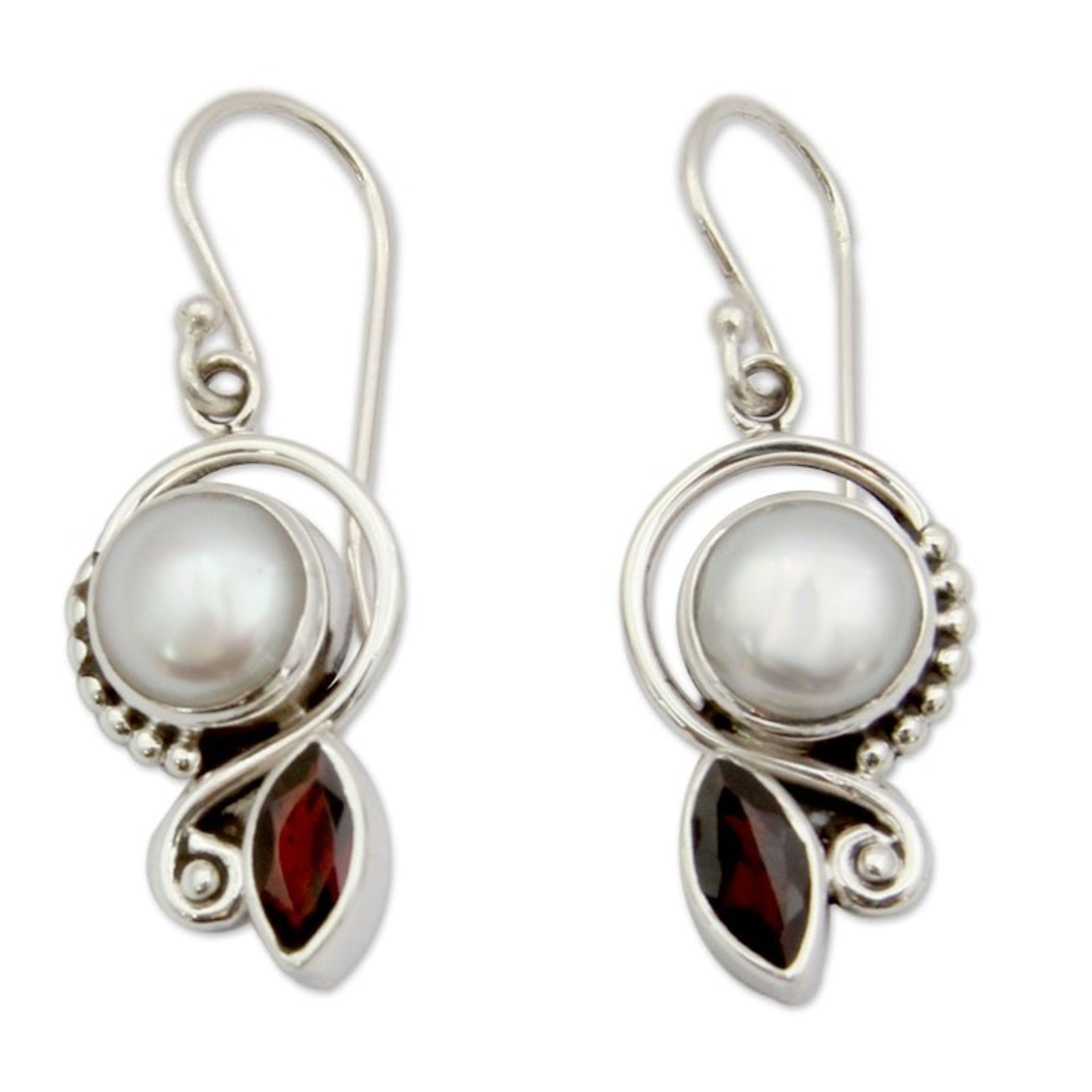Pearl Garnet Earrings in Sterling Silver Jewelry 'Sublime Romance'
