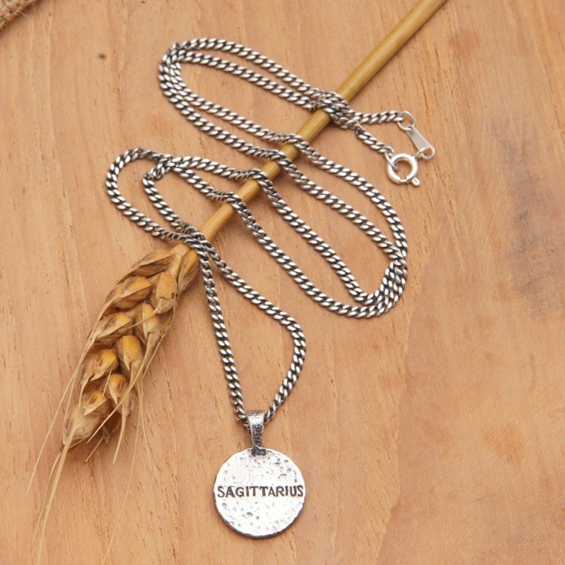 Sterling Silver Necklace with Sagittarius Sign Pendant 'Sagittarius Charm'