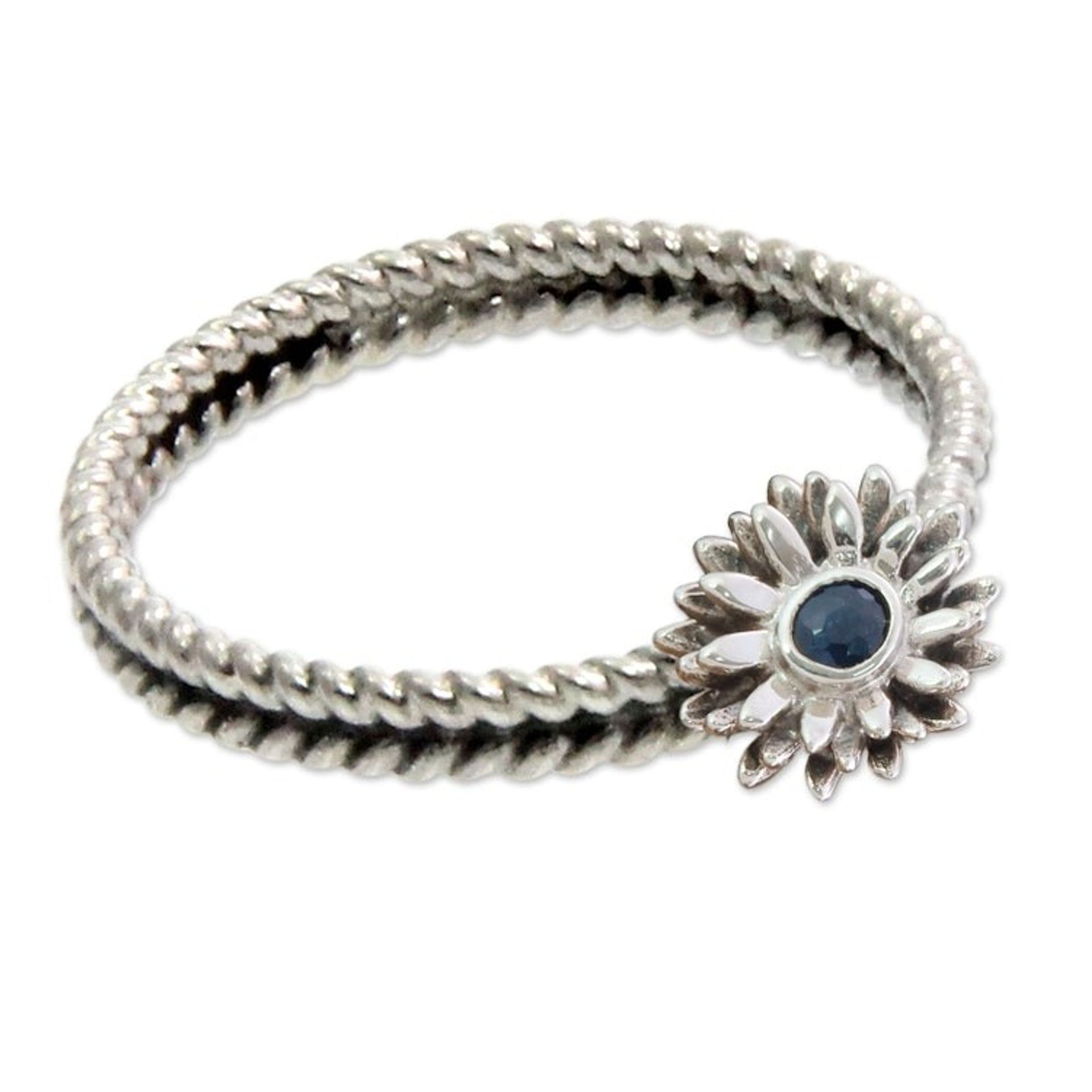 Floral Sterling Silver and Sapphire Ring 'September Aster'