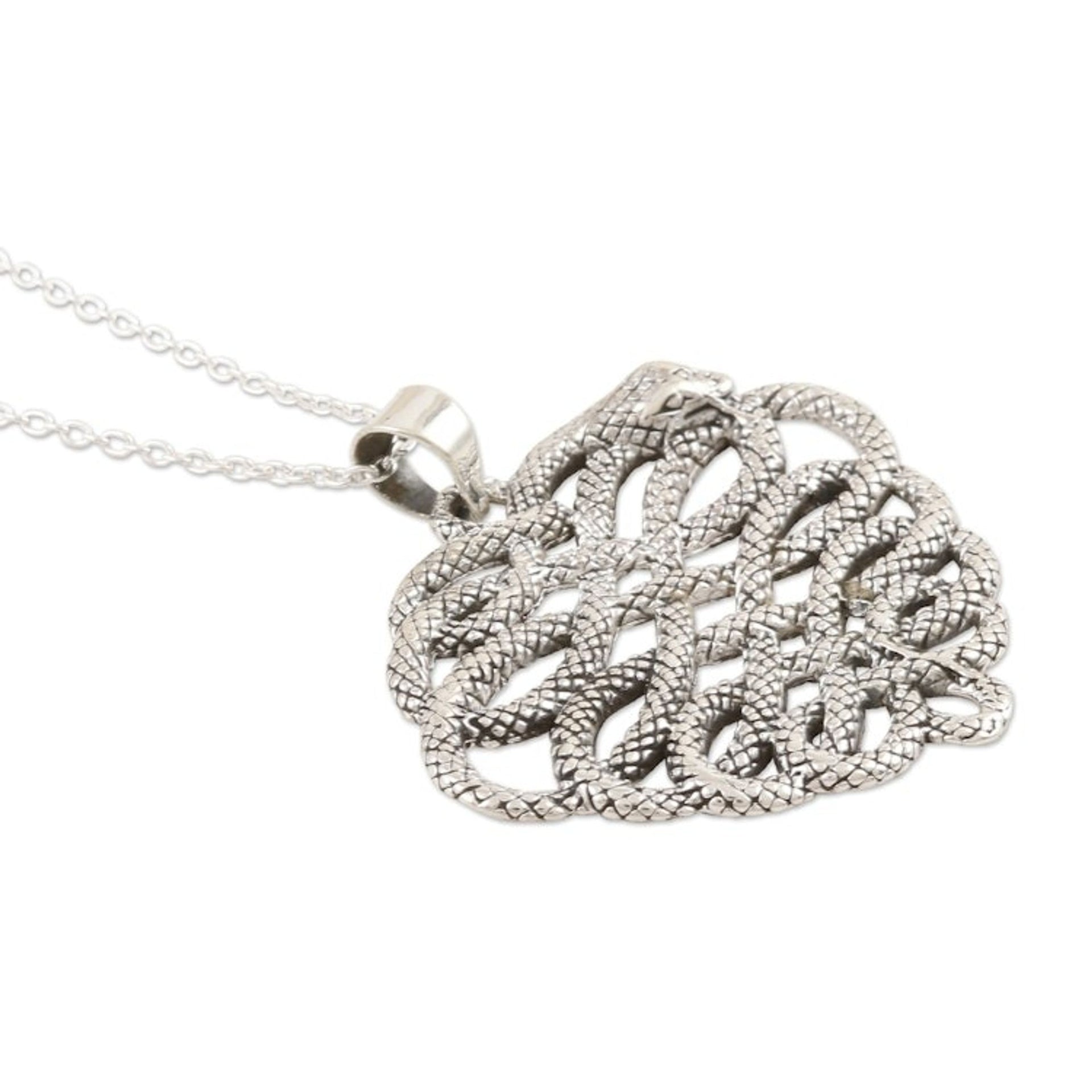 Artisan Crafted Sterling Silver Snake Pendant Necklace 'Mortal Coil'