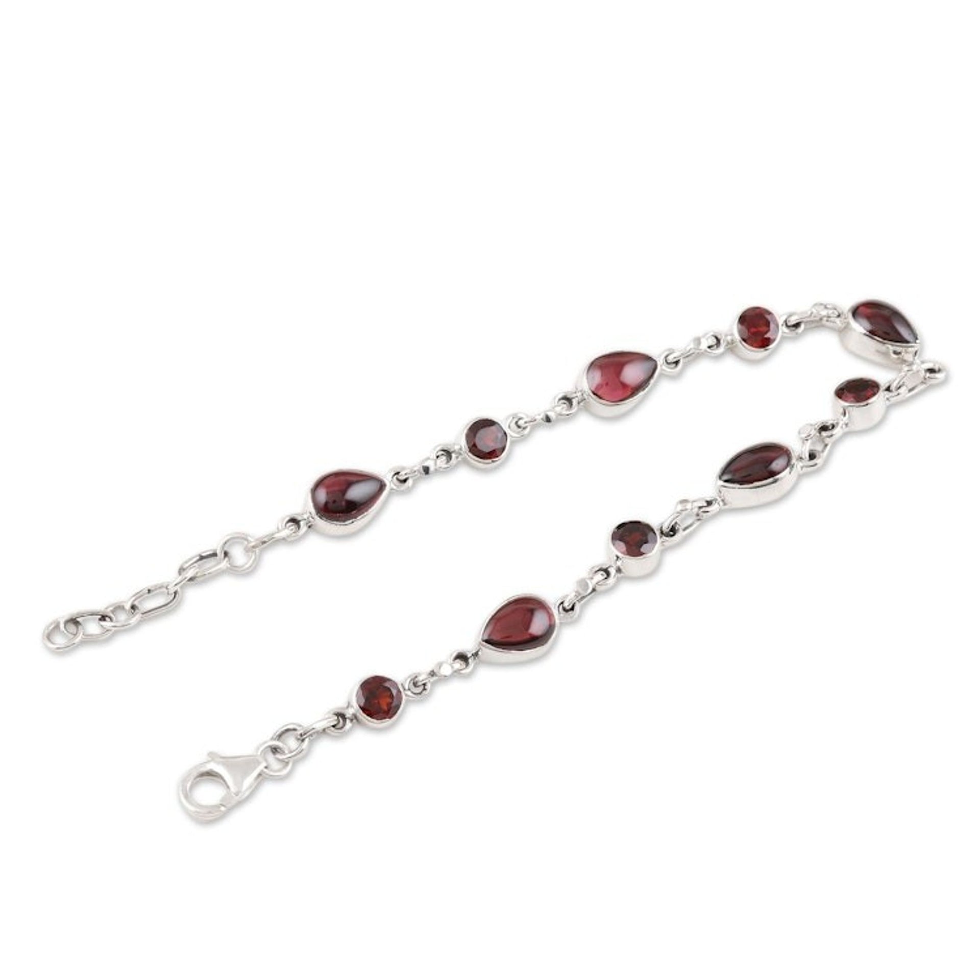 Garnet and Sterling Silver Link Bracelet 'Crimson Simplicity'