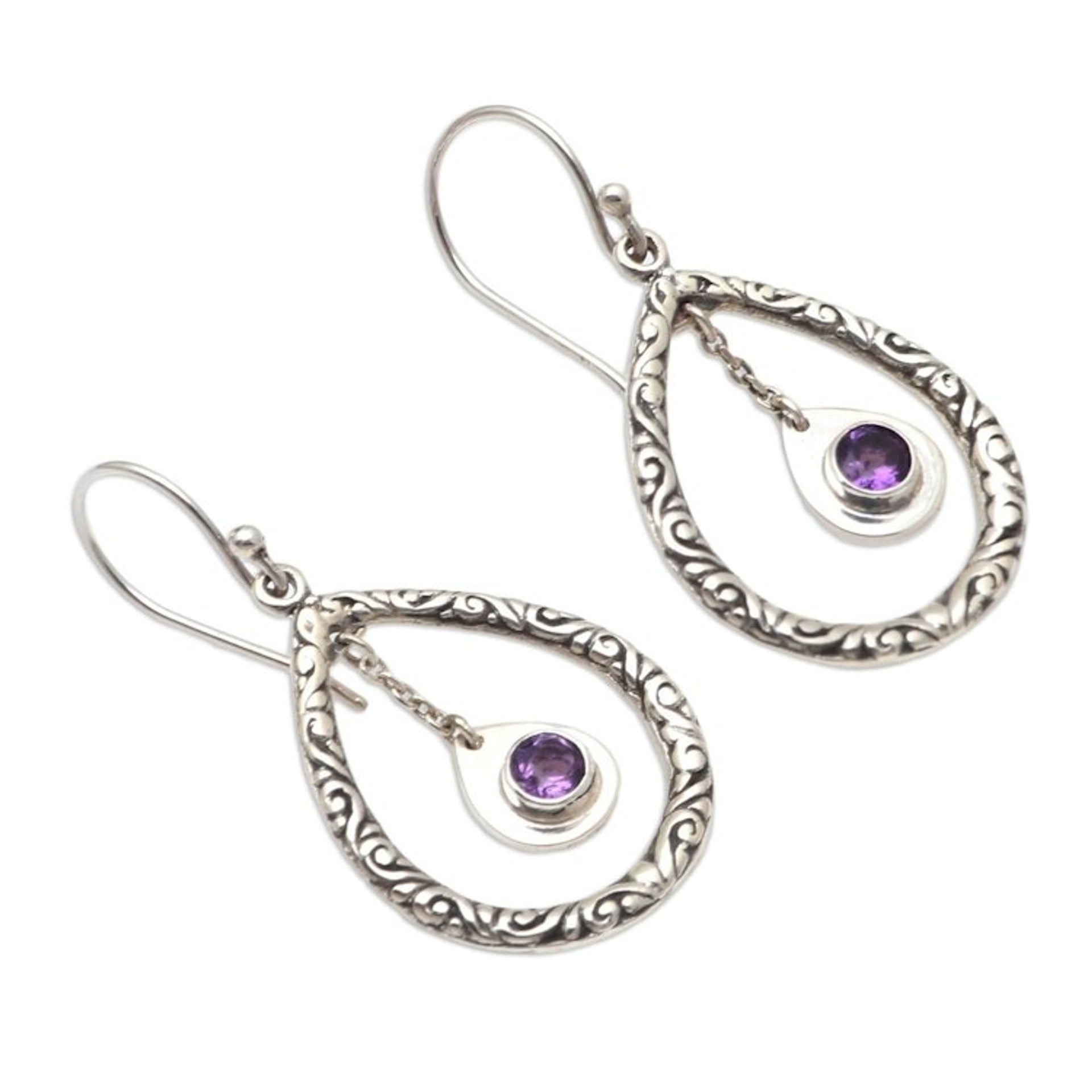 Amethyst and Sterling Silver Dangle Earrings 'Purple Inside'