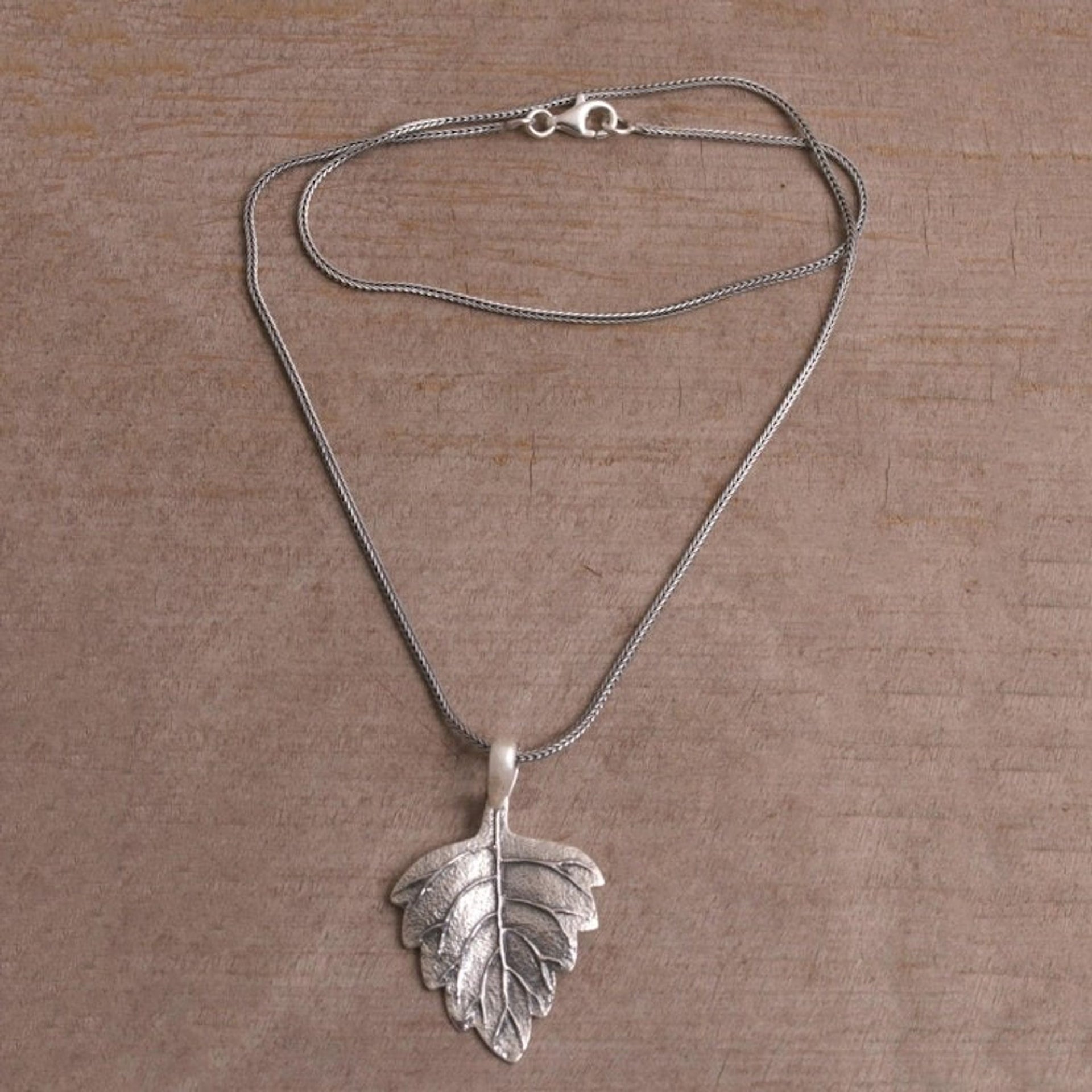 Handmade Sterling Silver Pendant Necklace 'Glistening Leaf'