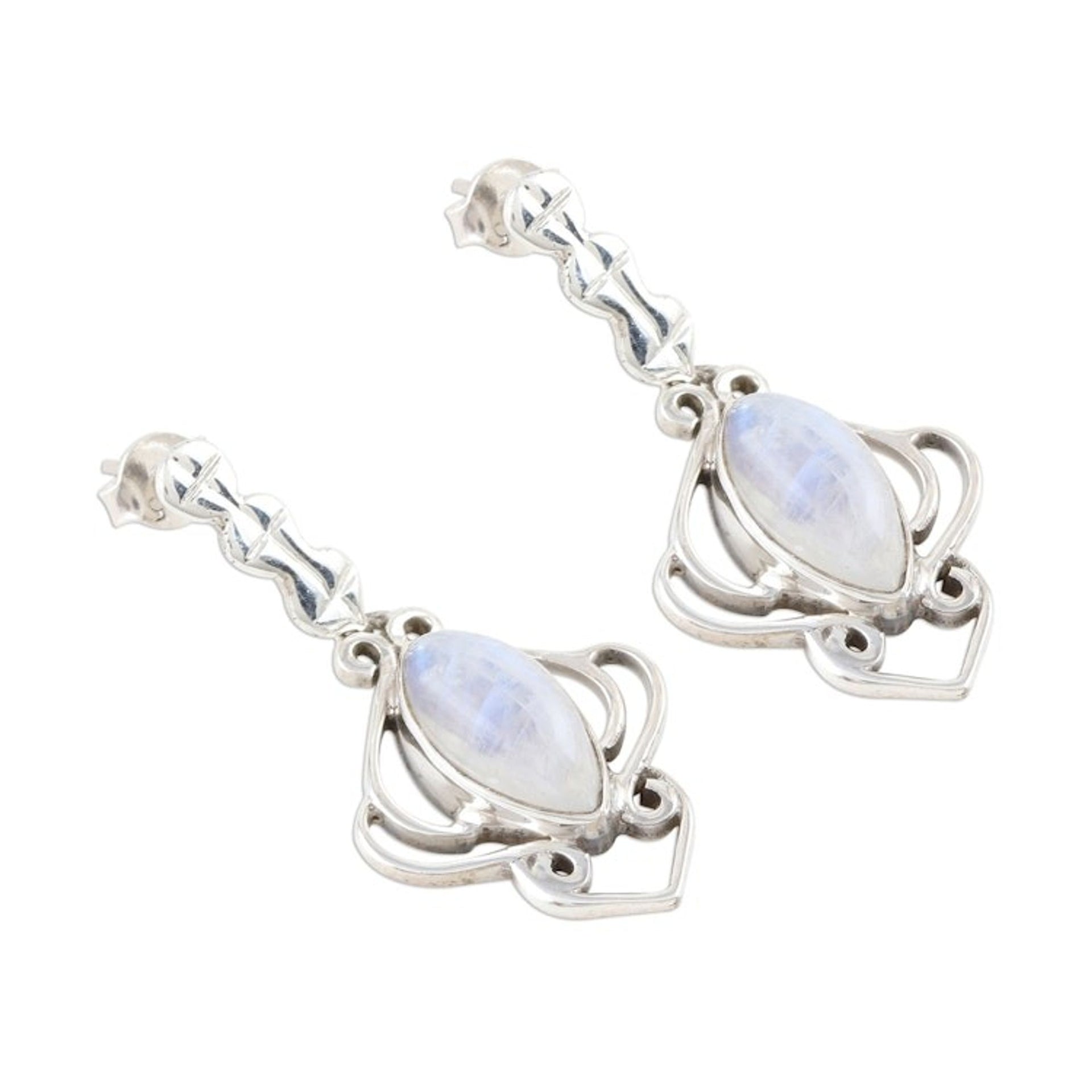 Handmade Rainbow Moonstone Dangle Earrings 'Rain Goddess'
