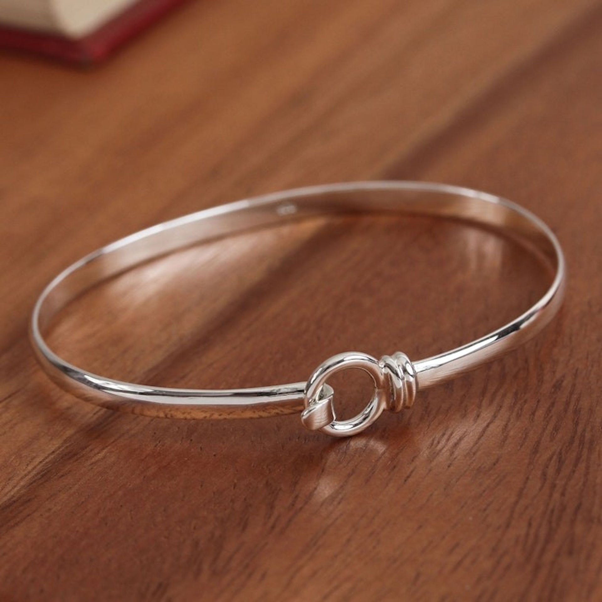 Artisan Crafted Sterling Silver Bangle Bracelet from Mexico 'Ethereal Gleam'