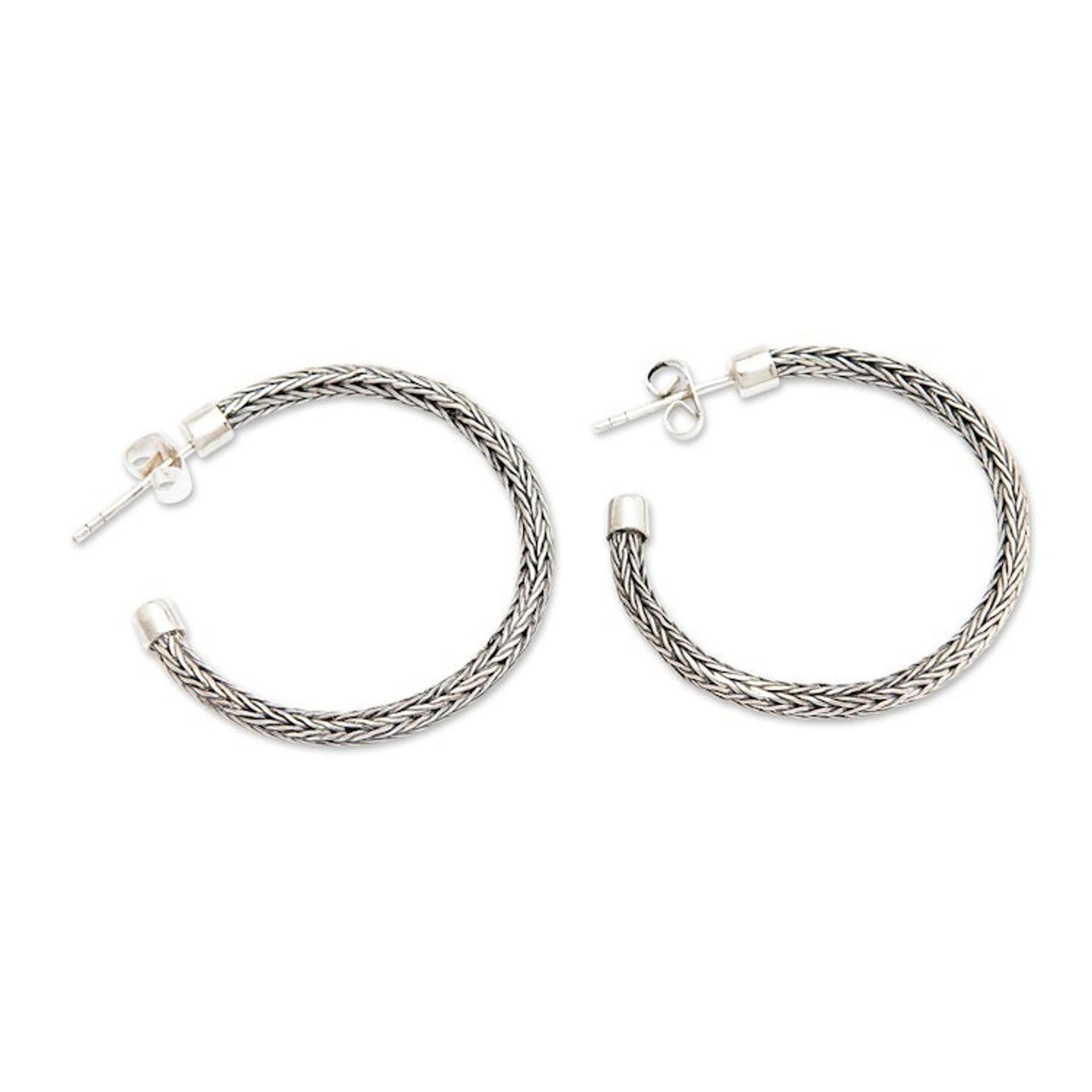 Traditional Naga Sterling Silver Half-Hoop Earrings 'Naga Era'