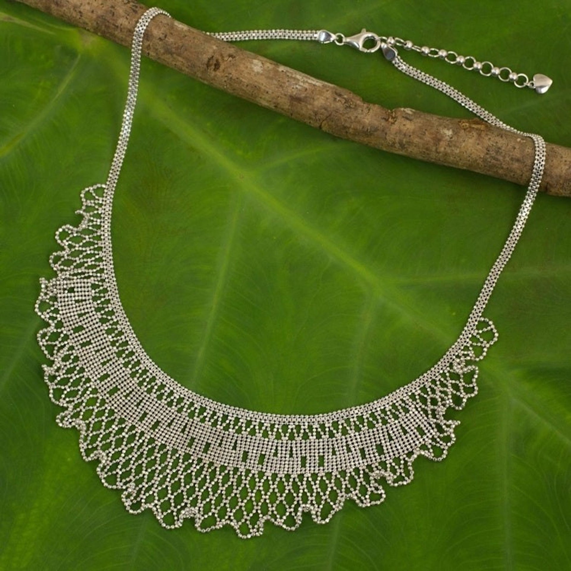 Thai Handcrafted Sterling Silver Waterfall Necklace 'Ruffled Jasmine'