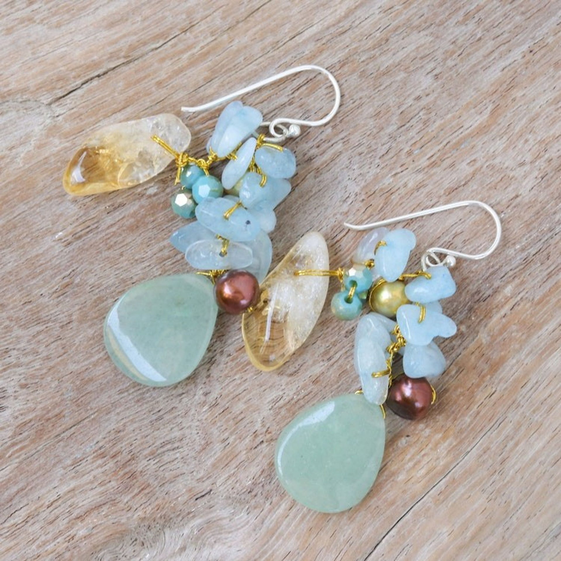 Blue-Toned Multi-Gemstone Beaded Cluster Dangle Earrings 'Heaven's Jewels'