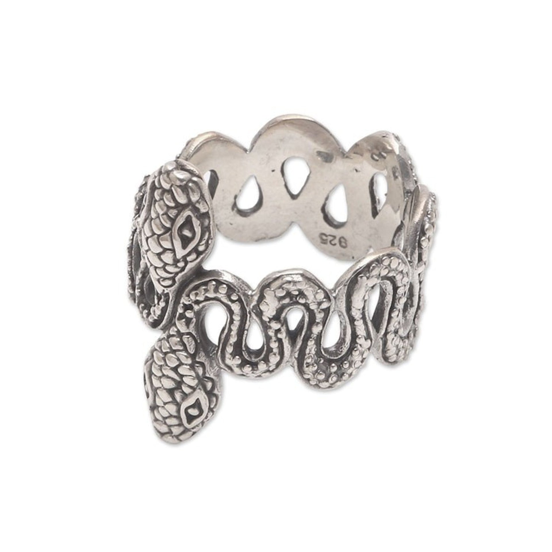 Sterling Silver Snake Band Ring from Bali 'Snake Twins'