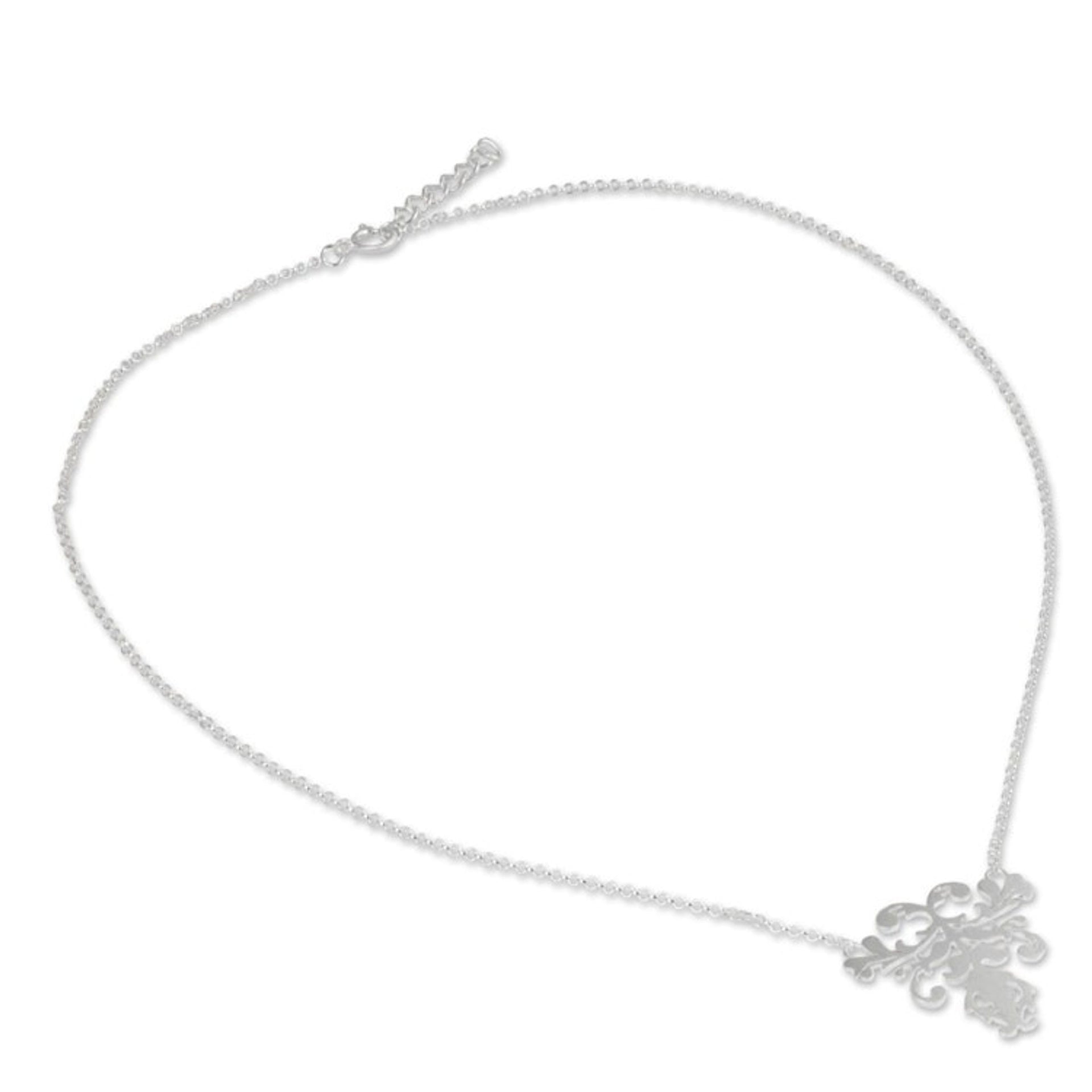 Brushed Sterling Silver Pendant Necklace from Thai Artisan 'Delicate Grace'