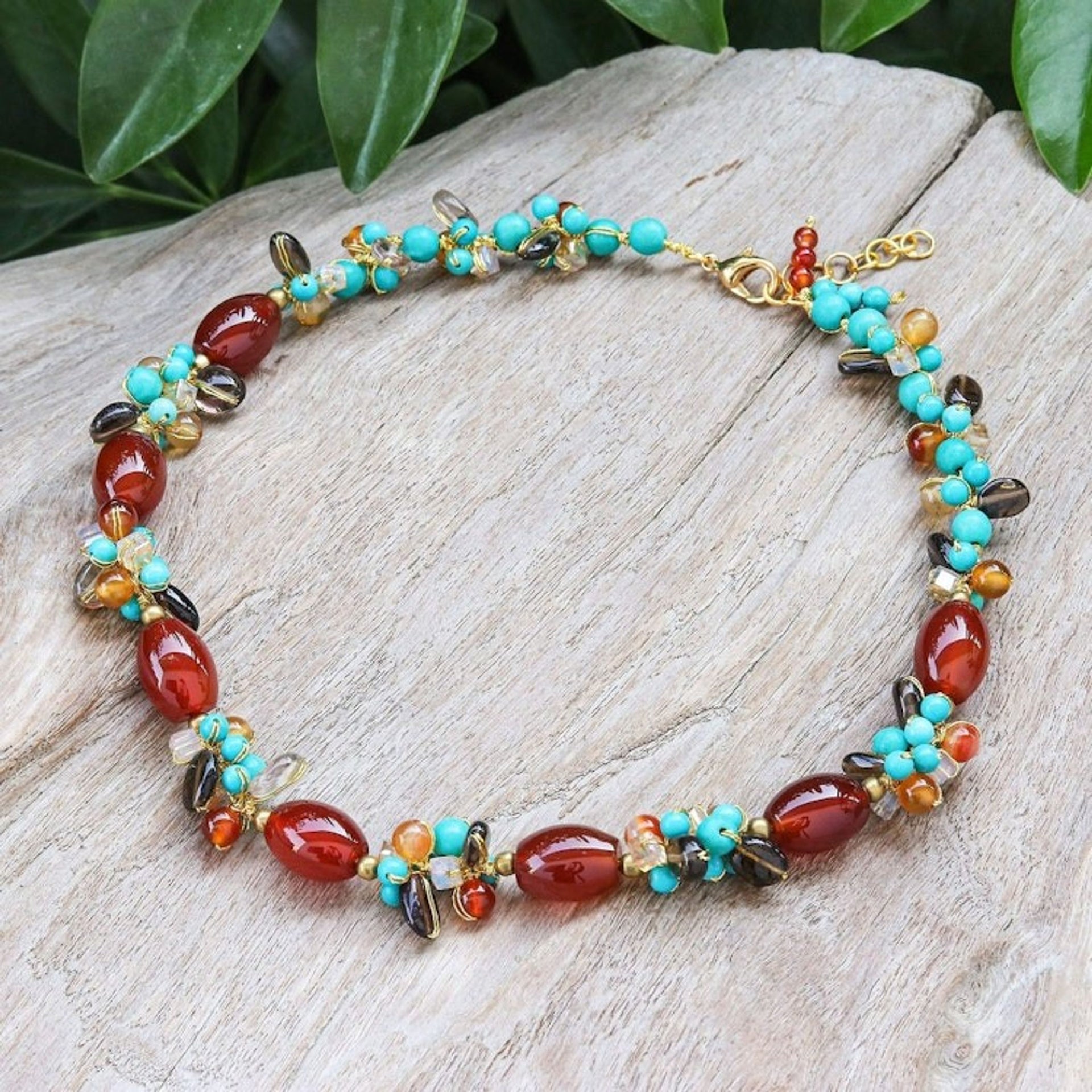 Colorful Chalcedony Howlite and Smoky Quartz Beaded Necklace 'Autumn Honey'