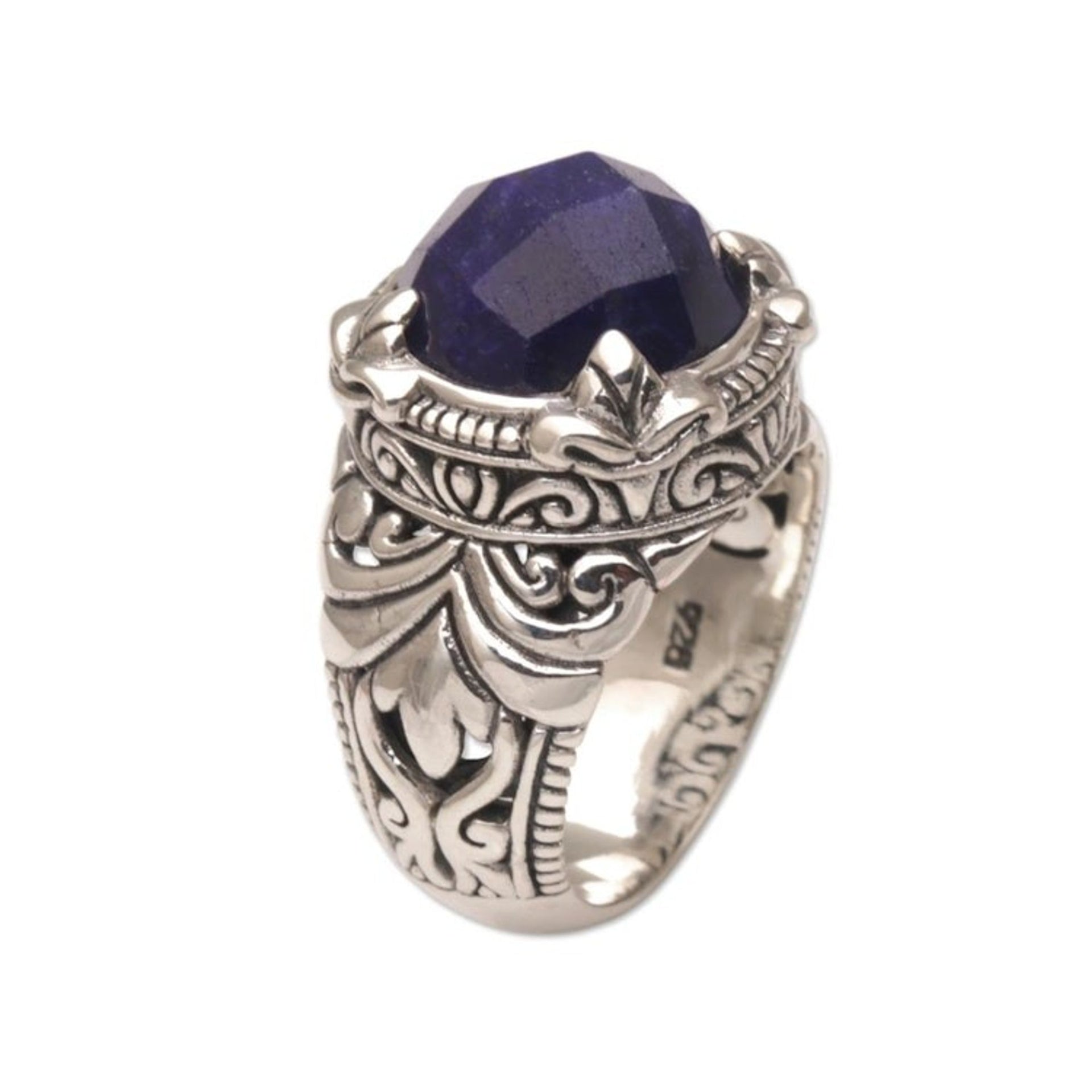 Handmade Balinese Sapphire and Sterling Silver Cocktail Ring 'Regal Serenity'