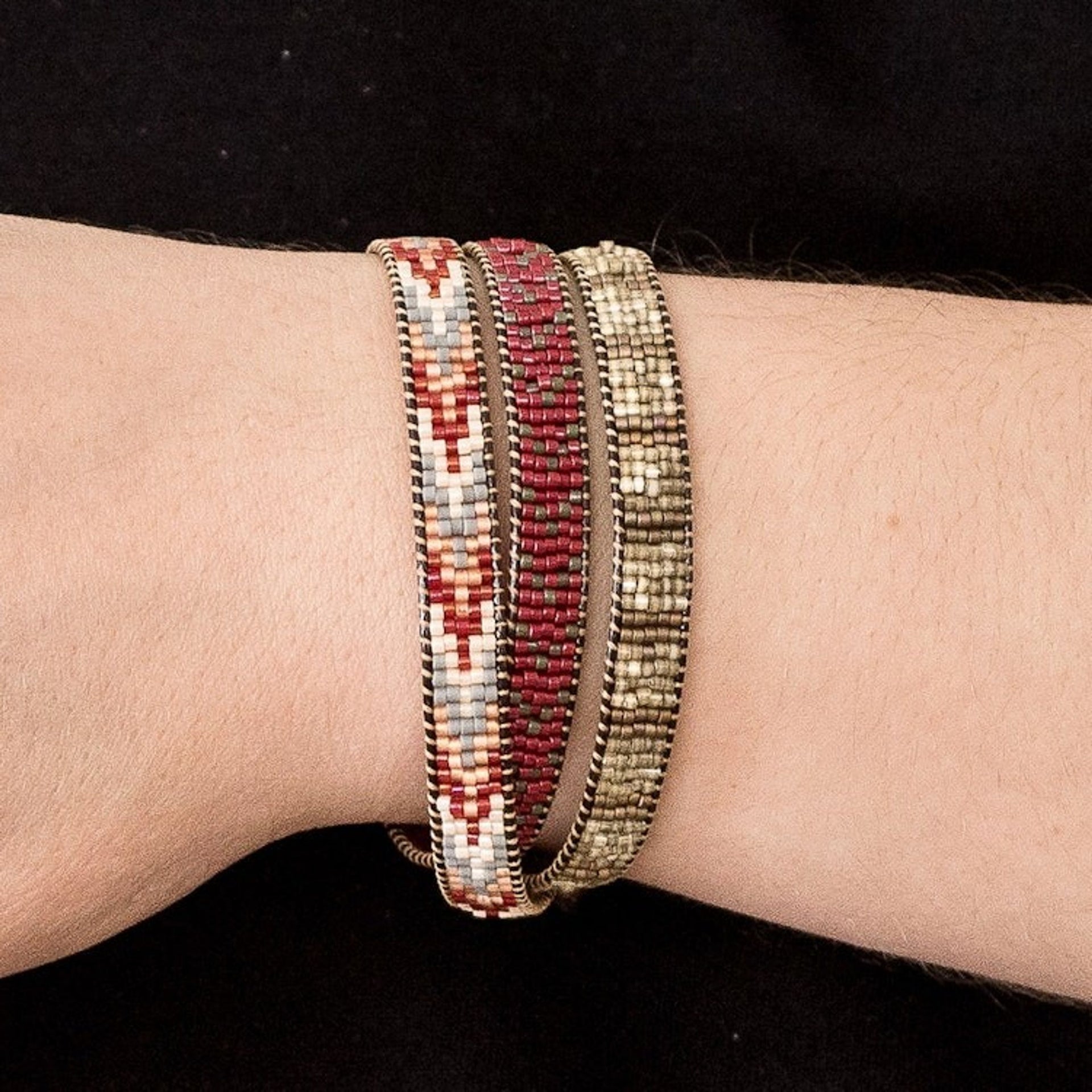 Handcrafted Glass Beaded Wrap Bracelet with Arrow Pattern 'Geometric Direction'