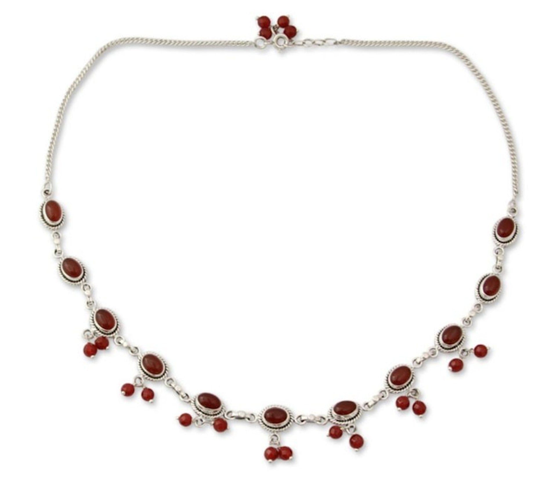Sterling Silver and Carnelian Necklace from India 'Whispered Desire'