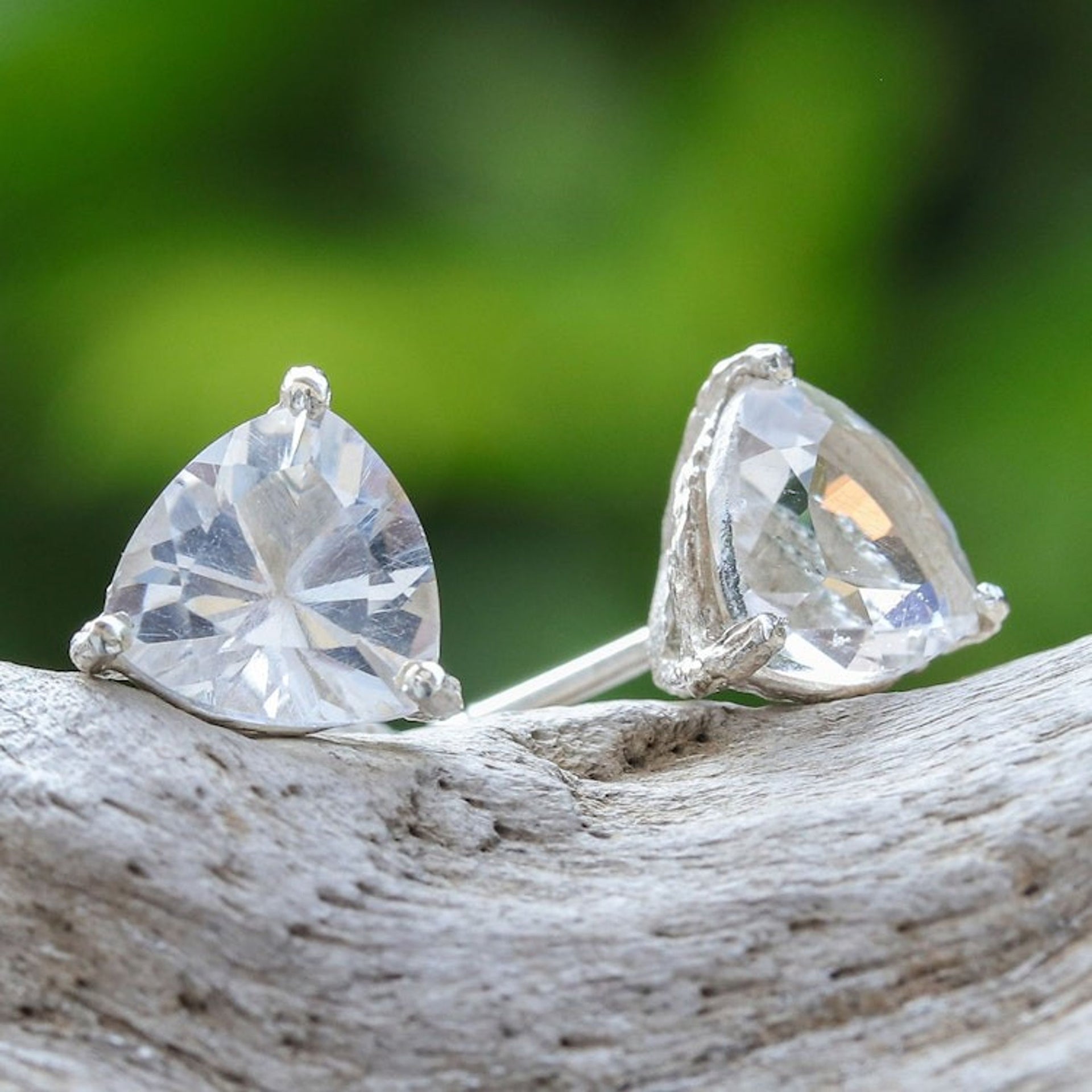 Quartz and Sterling Silver Stud Earrings from Thailand 'Miss Me Now'