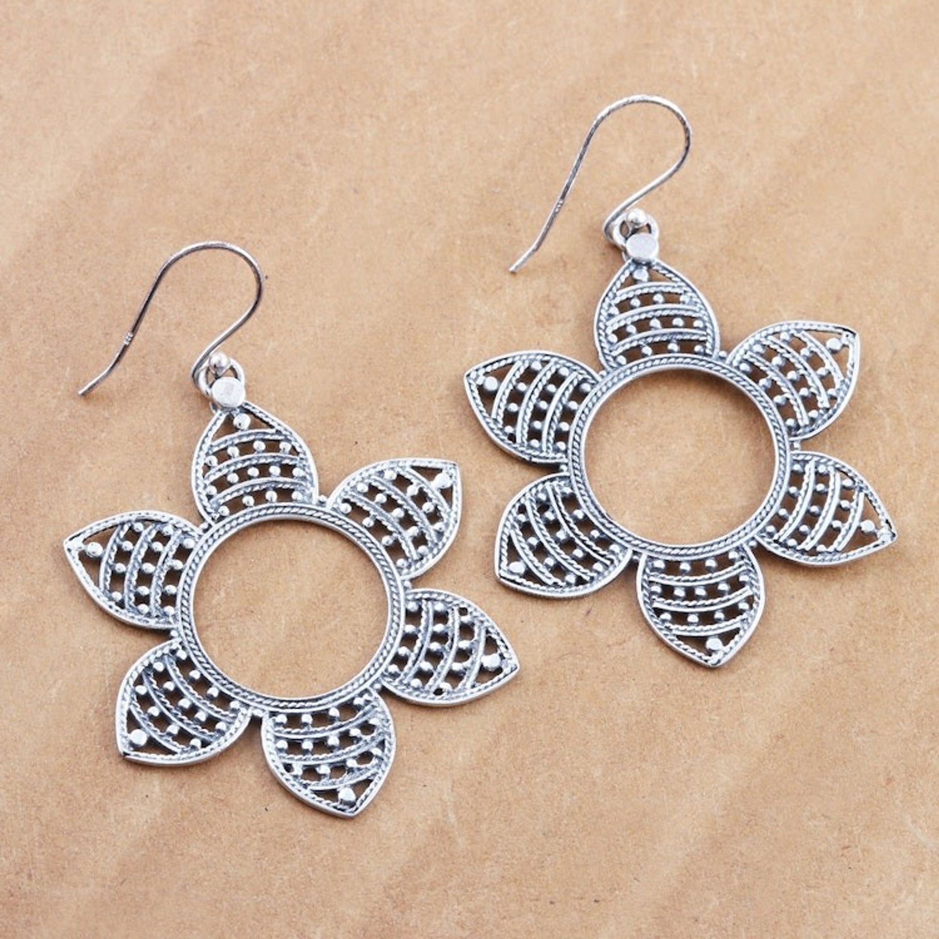 Handmade Sterling Silver Floral Dangle Earrings 'Whispering Petals'