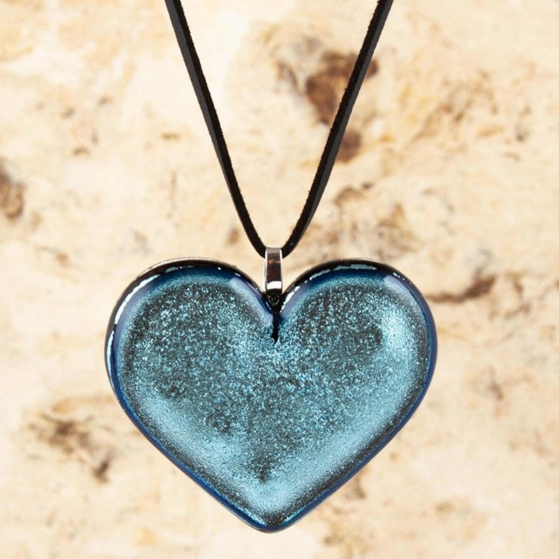 Silver Heart Dichroic Glass Necklace 'Heart of Silver'
