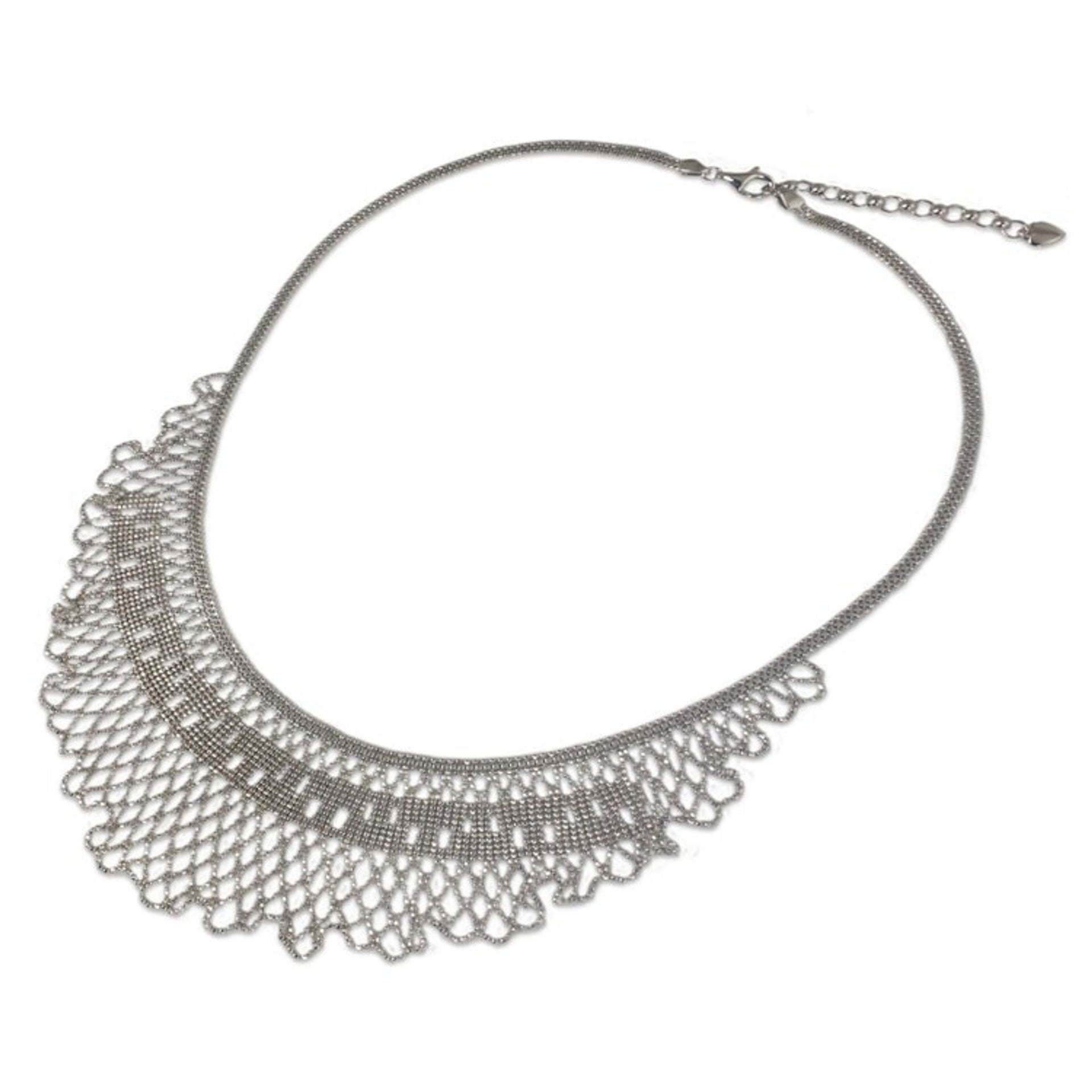 Thai Handcrafted Sterling Silver Waterfall Necklace 'Ruffled Jasmine'