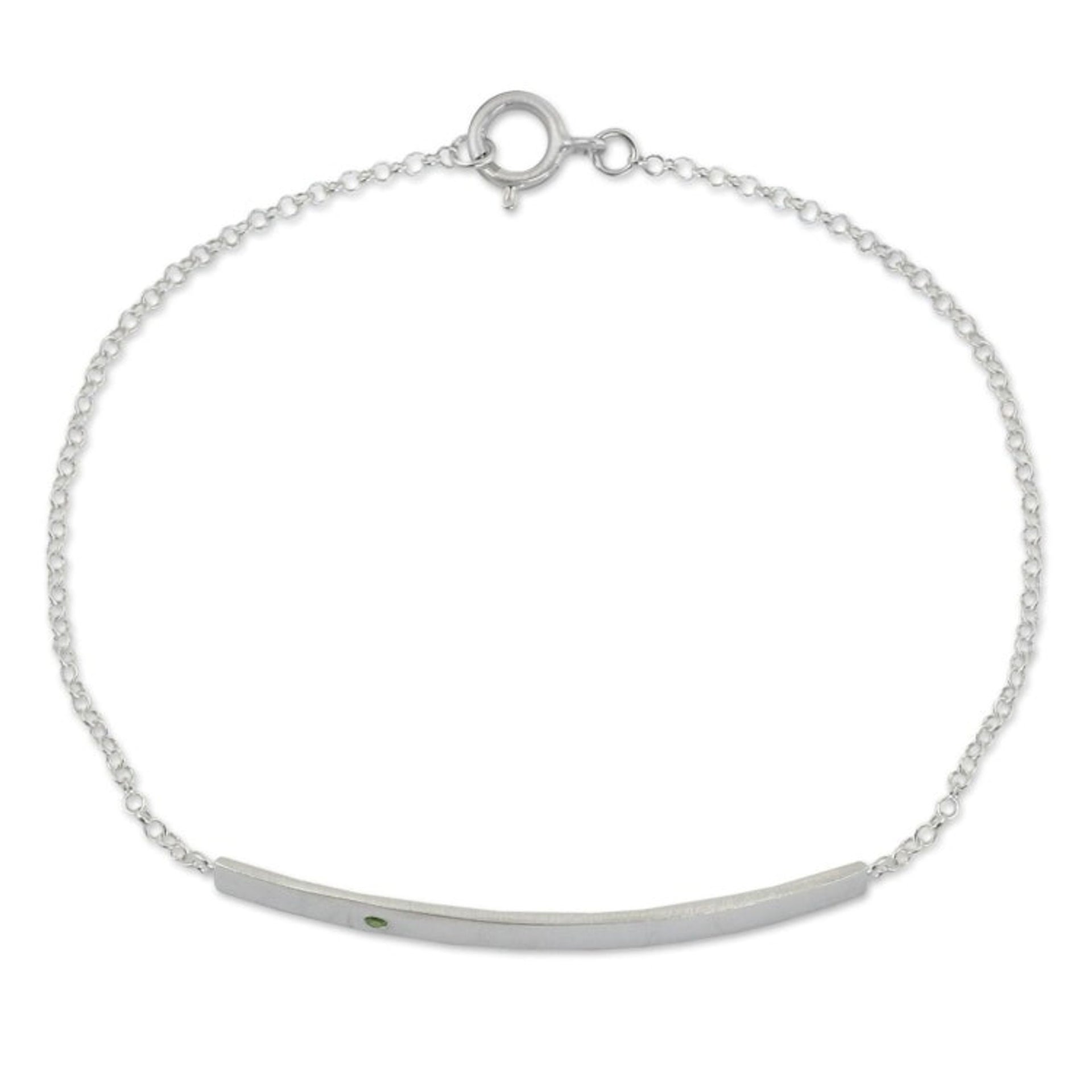 Peridot and Brushed Silver Bar Bracelet from Thailand 'Simple Energy'