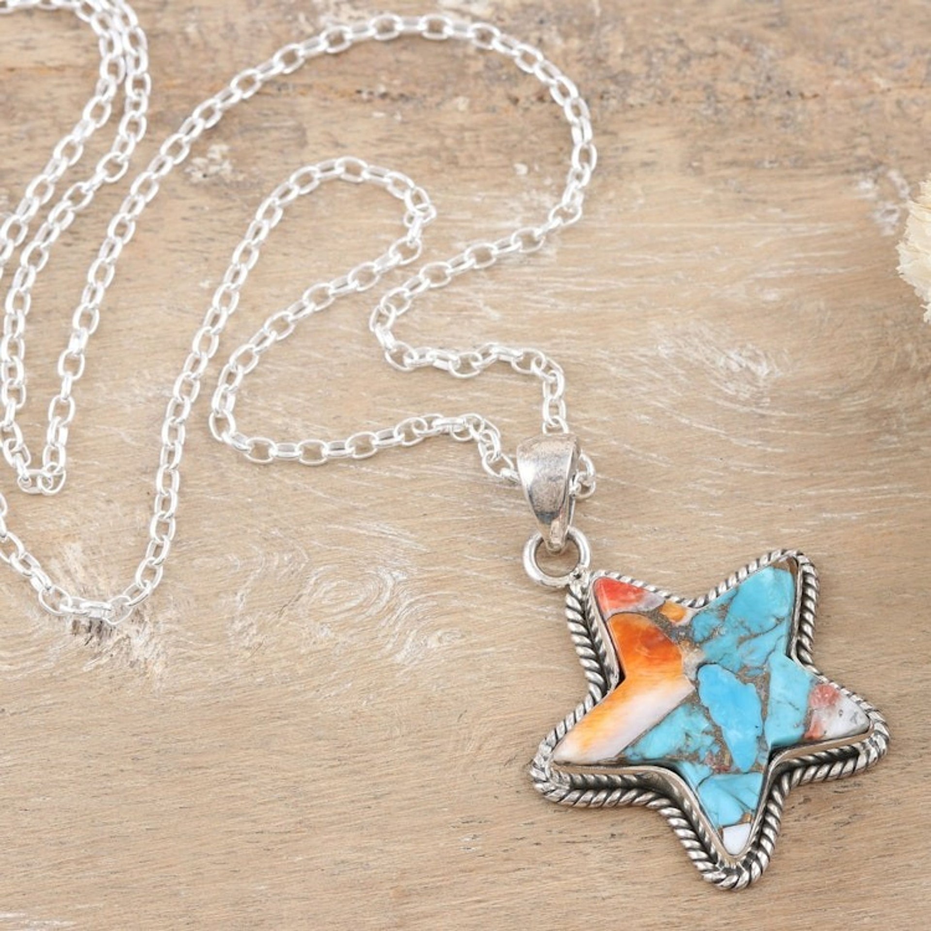 Star-Themed Pendant Necklace with Composite Turquoise 'Starry Festival'