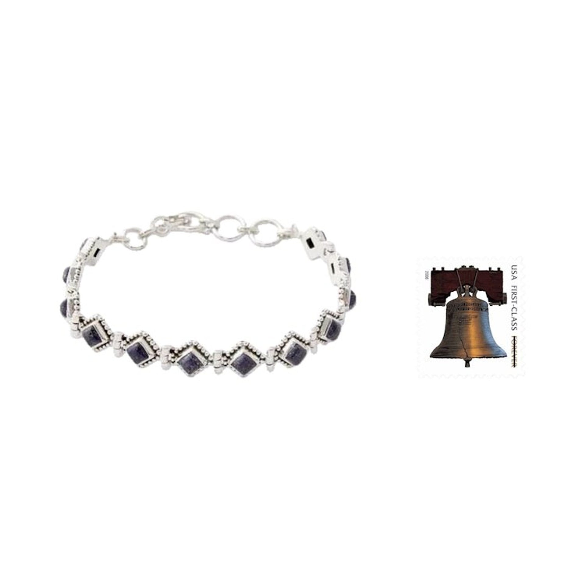 India Lapis Lazuli and Sterling Silver Tennis Bracelet 'Deep Blue Diamonds'