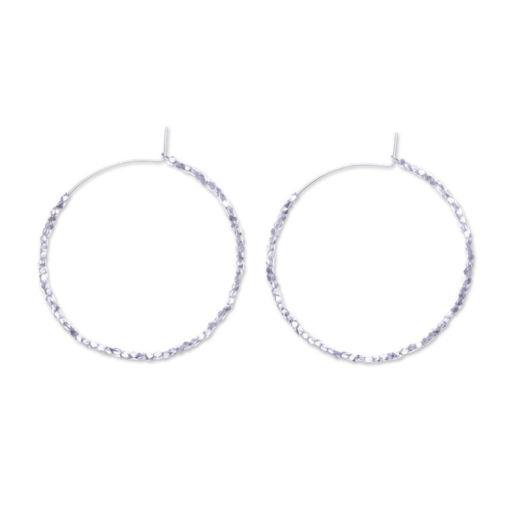 Avant-Garde Geometric Sterling Silver Beaded Hoop Earrings 'New Nimbus'