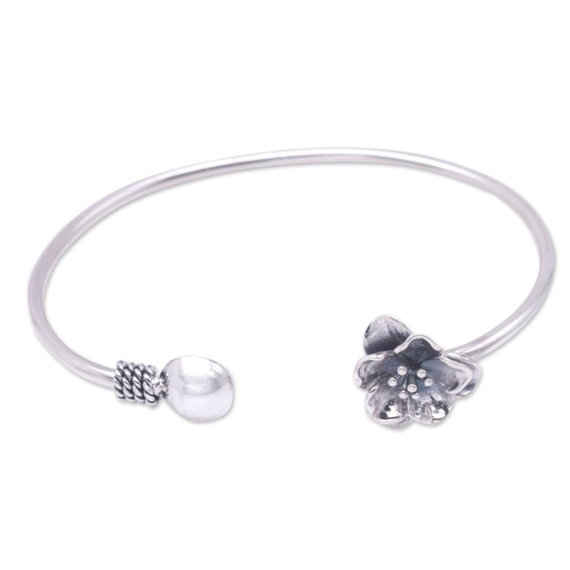 Handmade Floral Sterling Silver Cuff Bracelet from Bali 'Floral Lineage'
