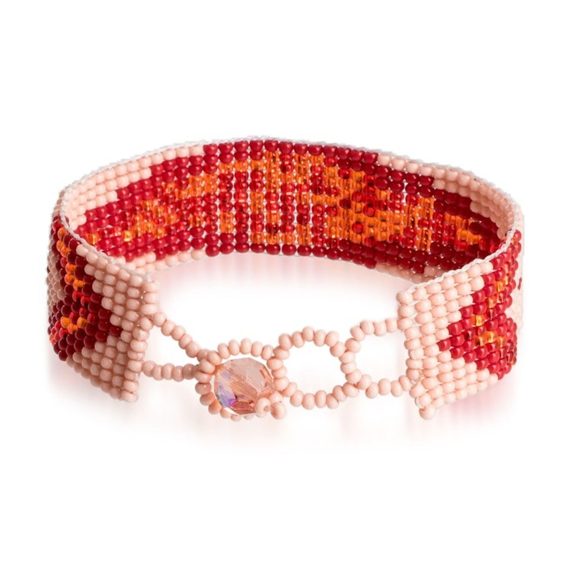 Modern Handmade Pink and Red Glass Beaded Wristband Bracelet 'Lovely Harmony'