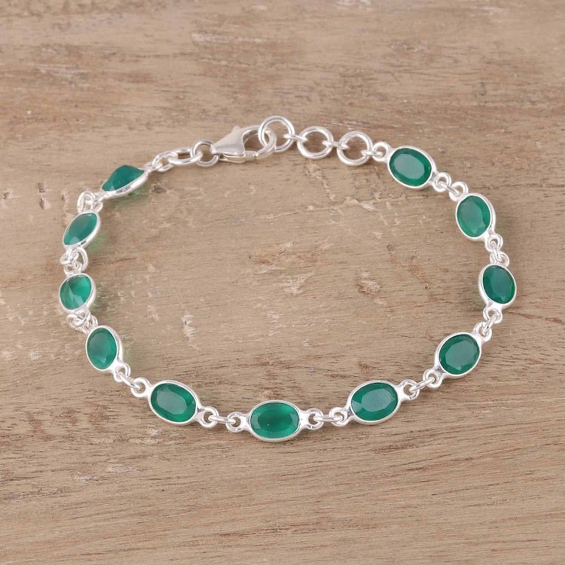 Green Onyx Tennis Bracelet from India 'Romantic Green'