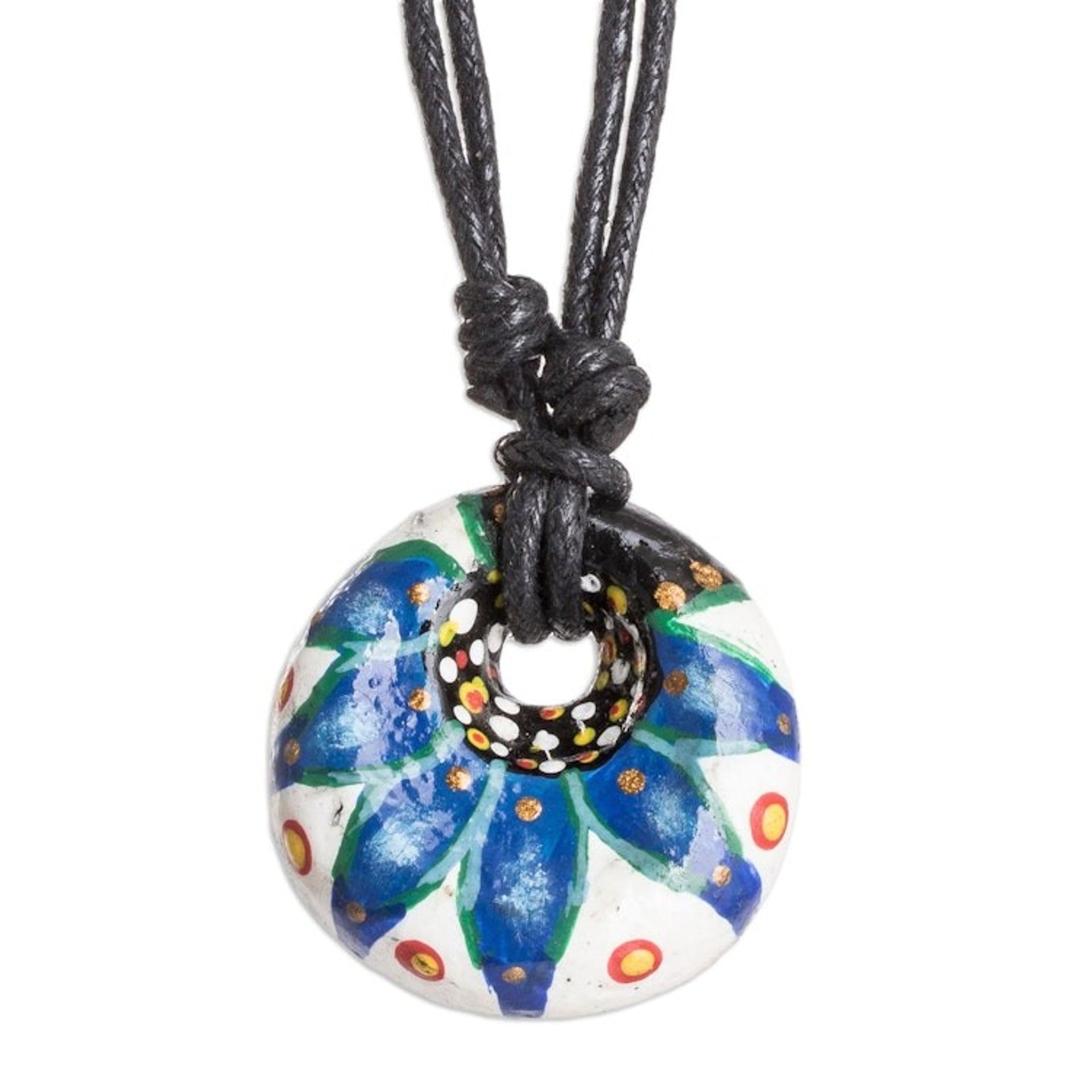 Blue Ceramic Pendant Necklace with Adjustable Cotton Cord 'Heaven's Blue Grace'