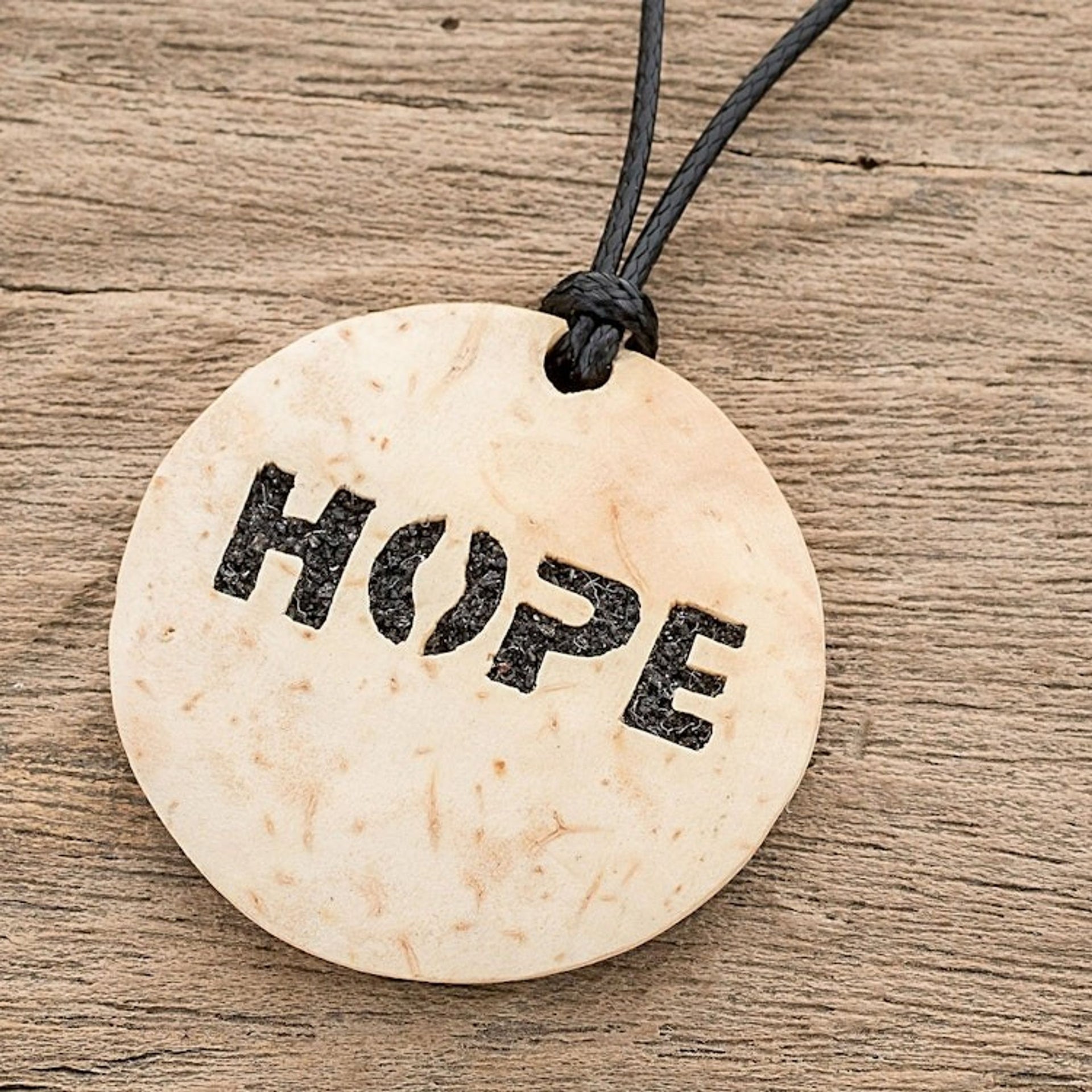 Hope-Themed Coconut Shell and Lava Stone Pendant Necklace 'Have Hope'