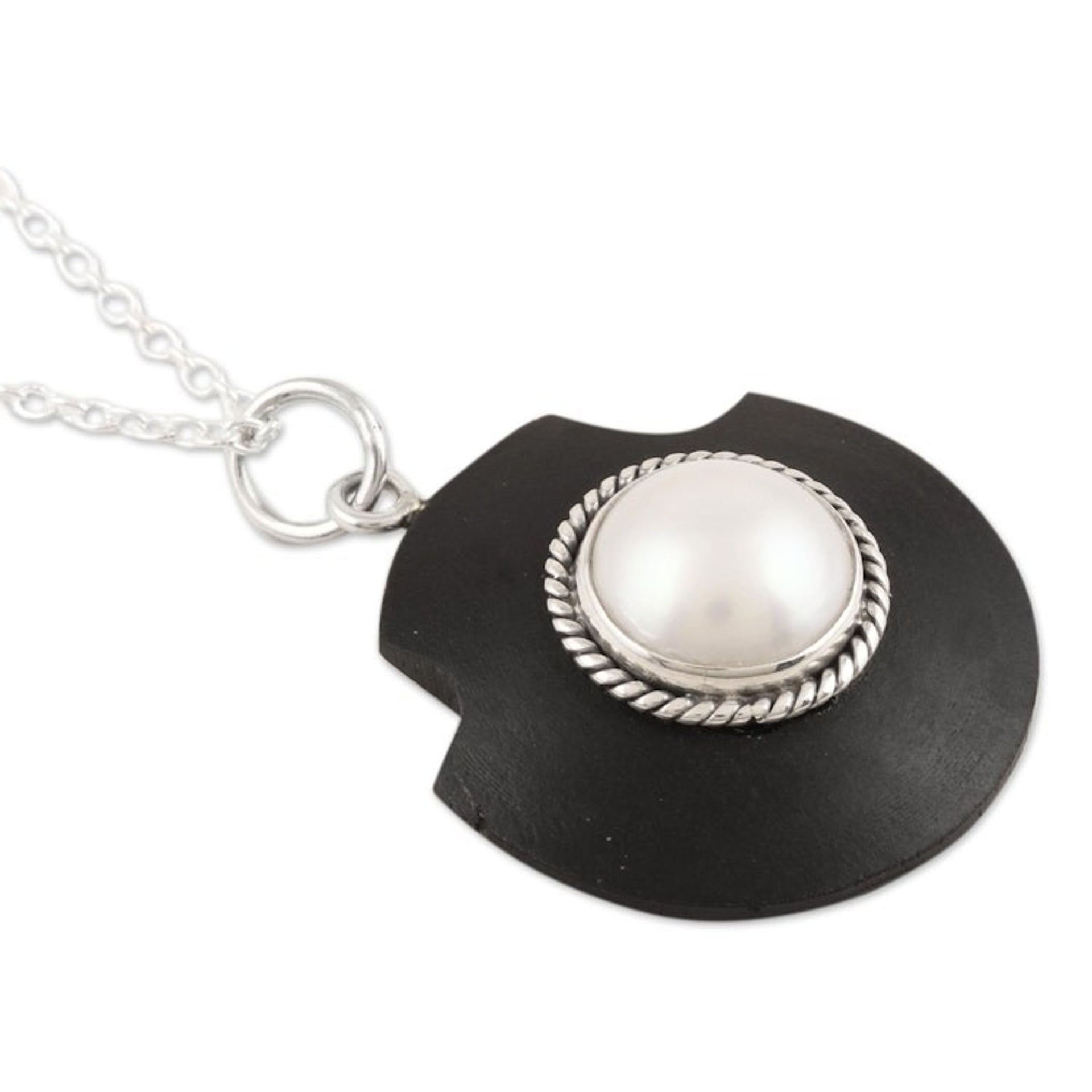 Handmade Sterling Silver and Cultured Pearl Pendant Necklace 'Glowing Orb'