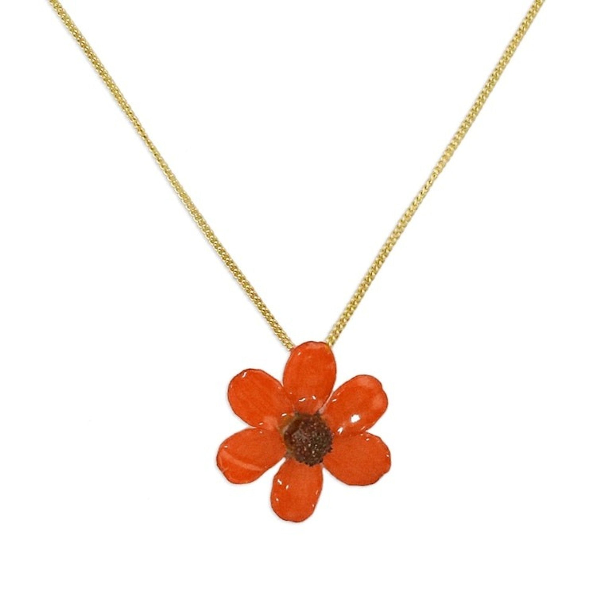22k Gold Plated Red Zinnia Flower Pendant from Thailand 'Zinnia Charm in Scarlet'