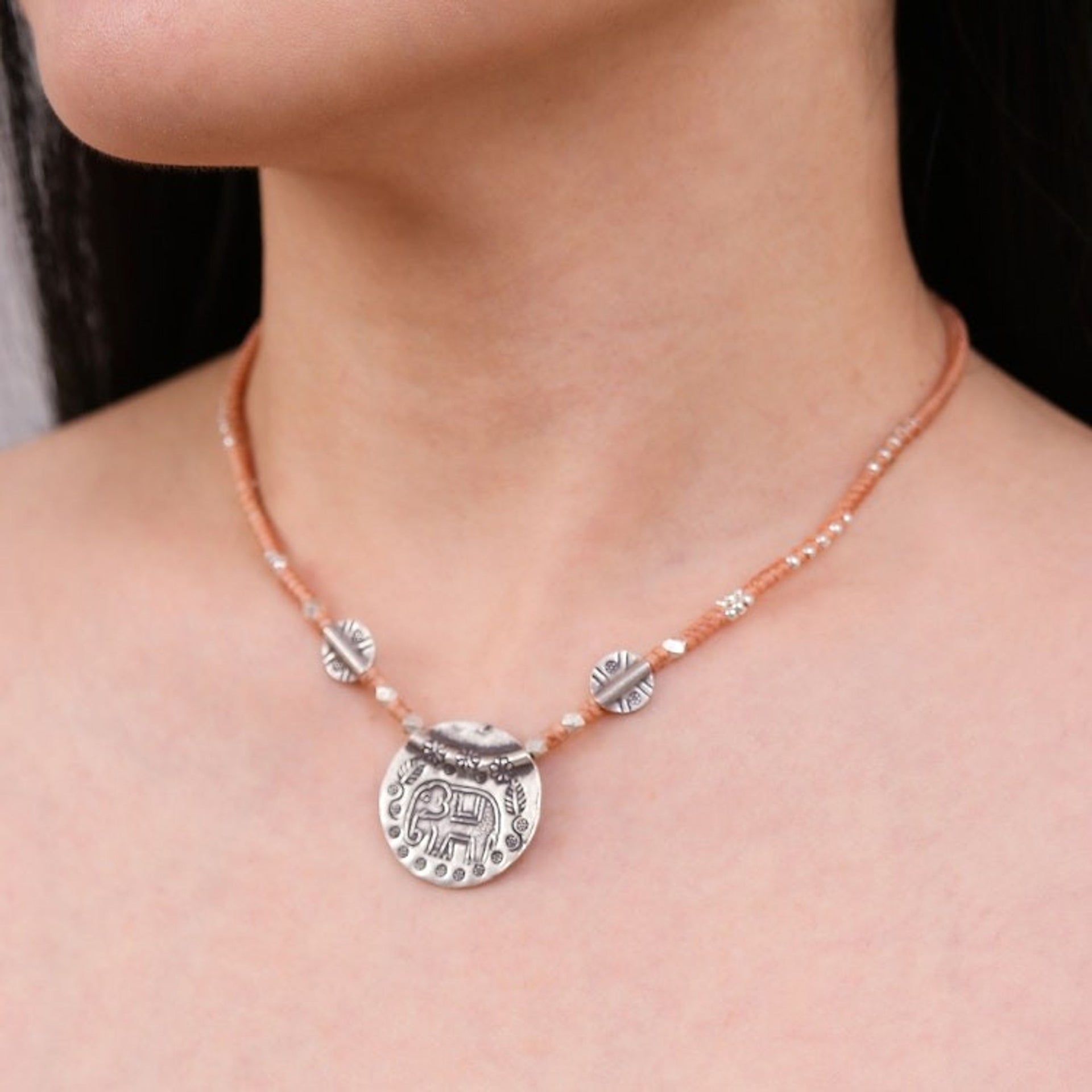 Elephant-Themed Thai-Made Karen Silver Pendant Necklace 'Thai Sage'