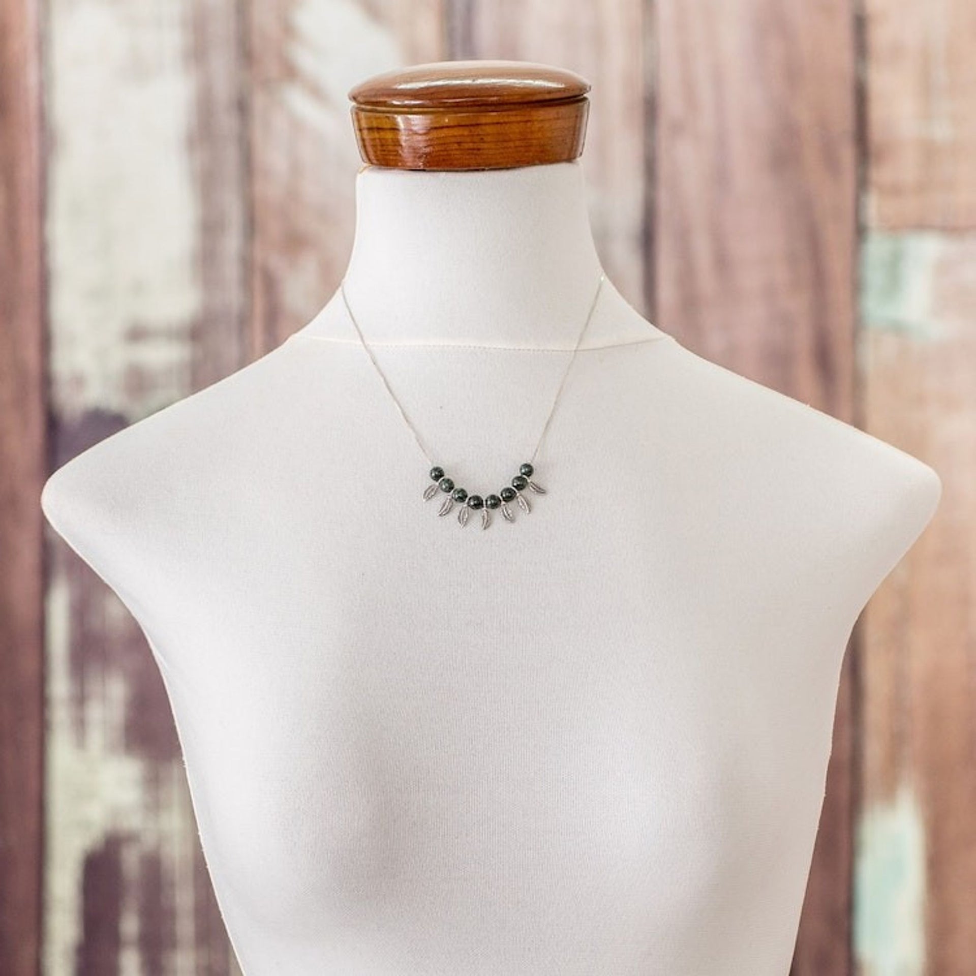 Jade Beaded Pendant Necklace from Guatemala 'Nature in the Air'