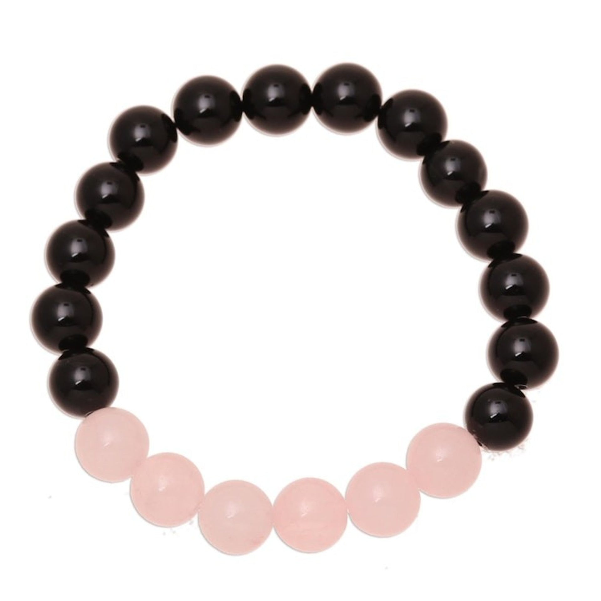 Rose Quartz and Onyx Beaded Stretch Bracelet from India 'Gleaming Union'