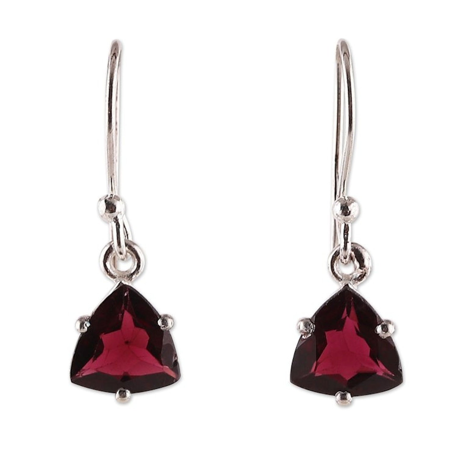 Natural 5-Carat Triangle Garnet Dangle Earrings from India 'Gem of Lovers'