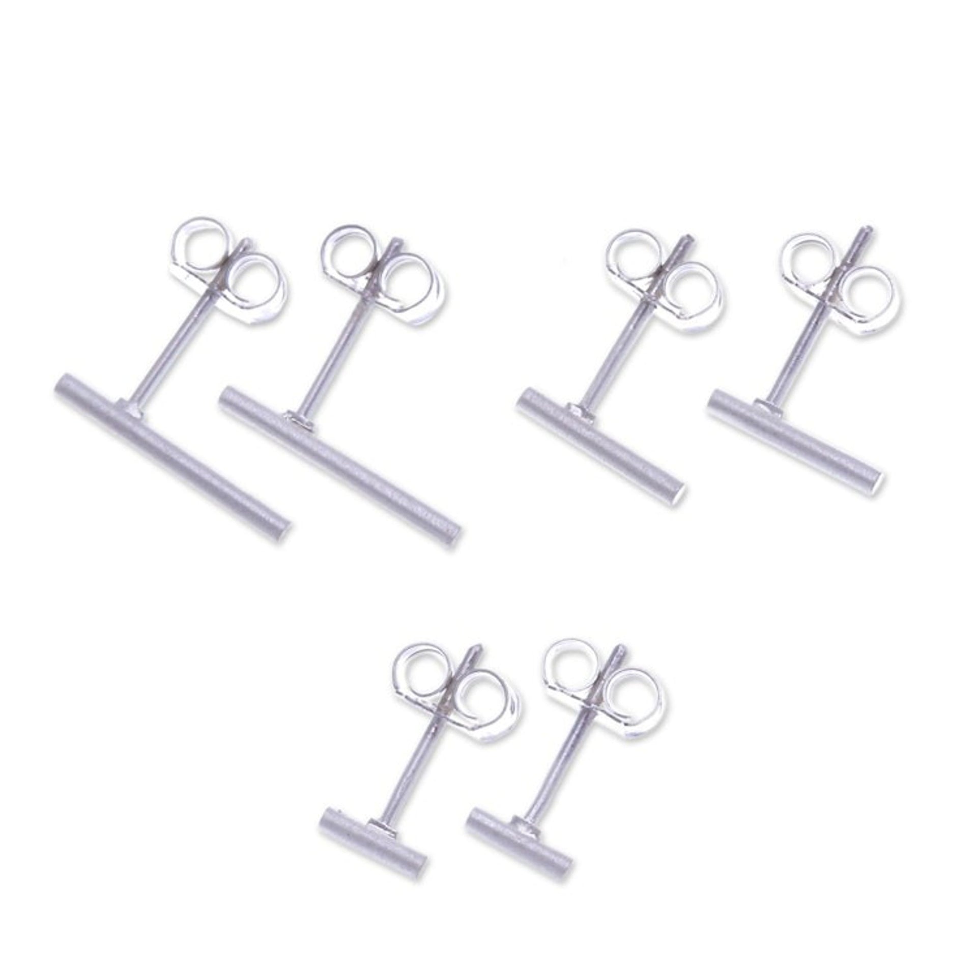 Set of 3 Brushed-Satin Finished Minimalist Earrings 'Daily Minimalist'