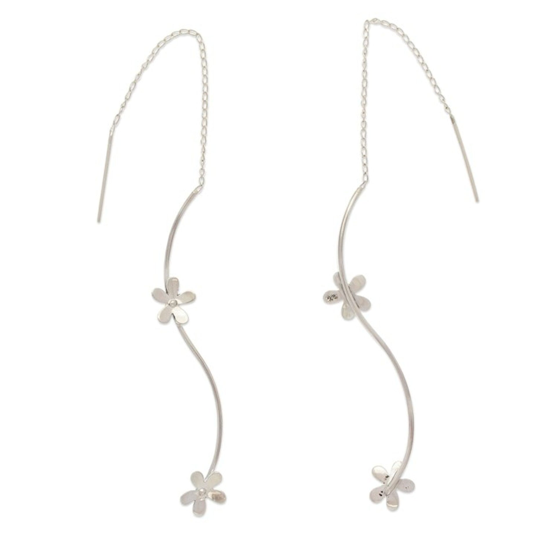 Floral Sterling Silver Threader Earrings Made in Mexico 'Blooming Eternity'