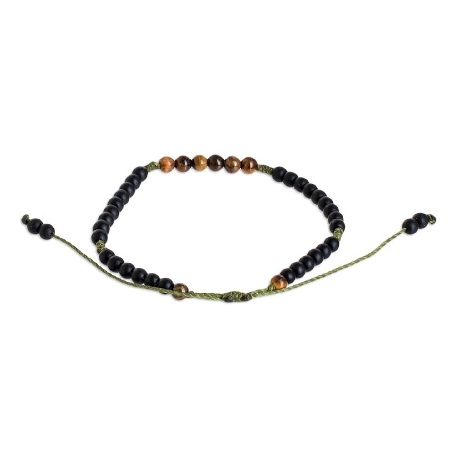 Handcrafted Onyx and Tiger's Eye Beaded Bracelet 'Shadow Energy'