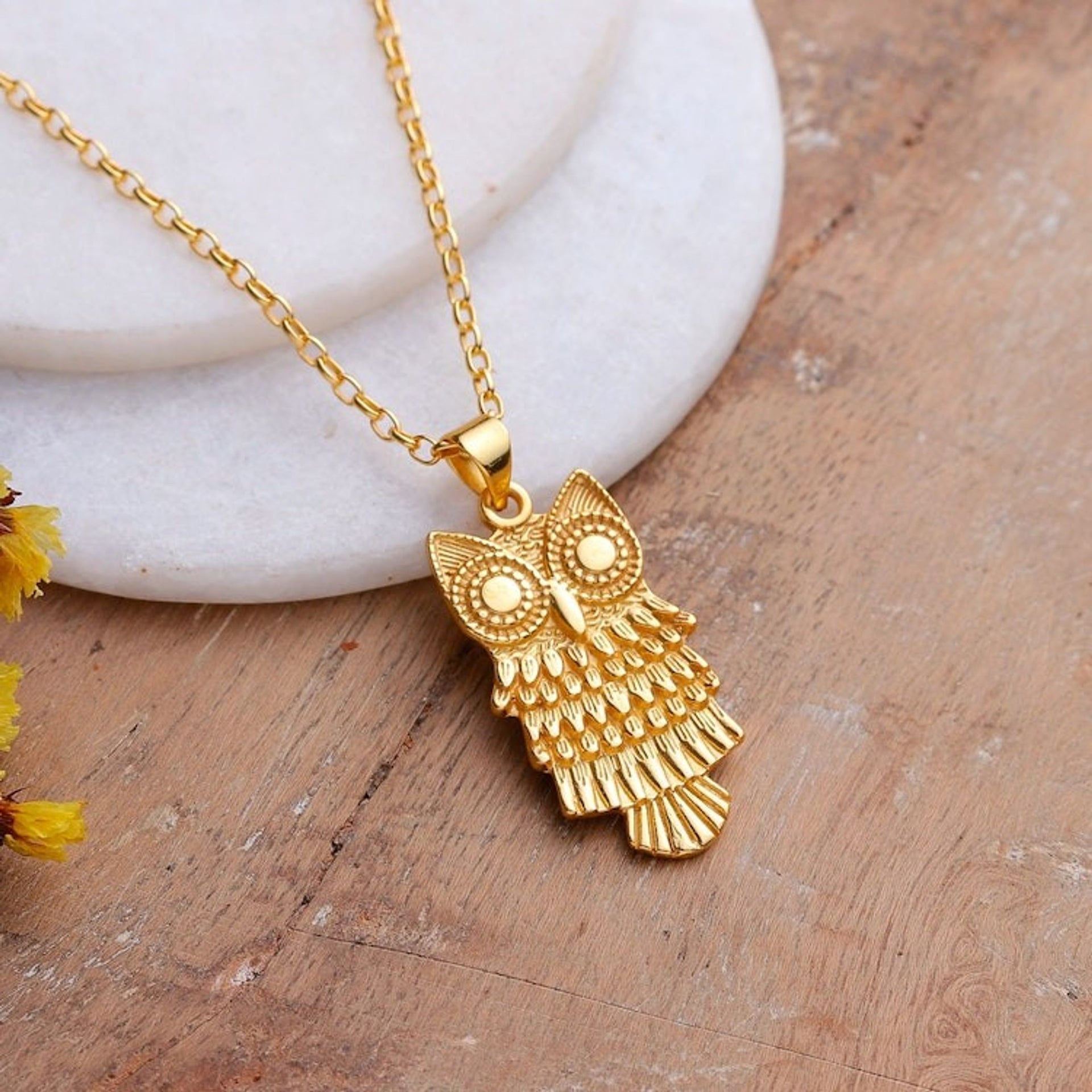 22k Gold-Plated Sterling Silver Owl Pendant Necklace 'Owl Soul'