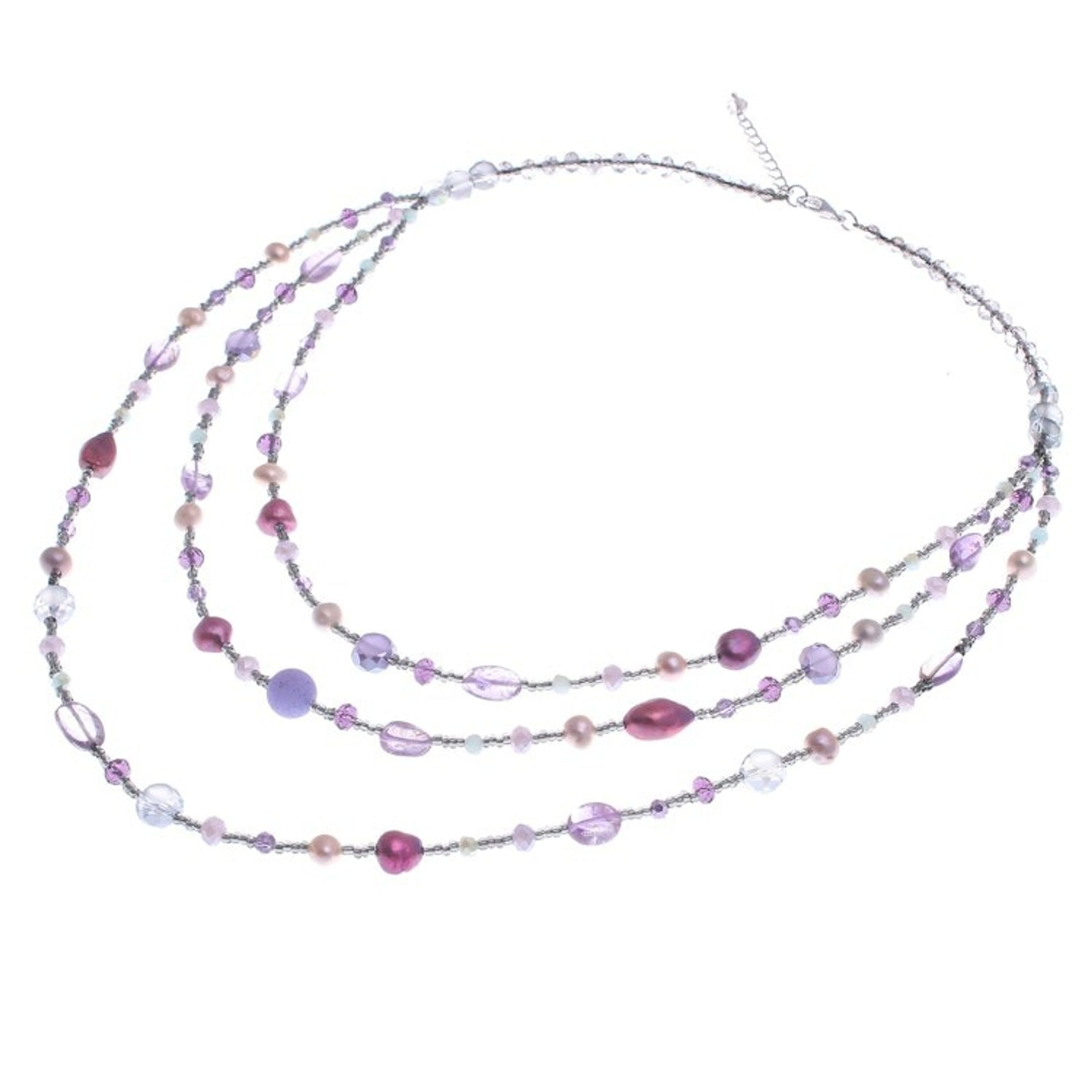 Purple Multi-Gemstone Beaded Strand Necklace from Thailand 'Fancy Purple'