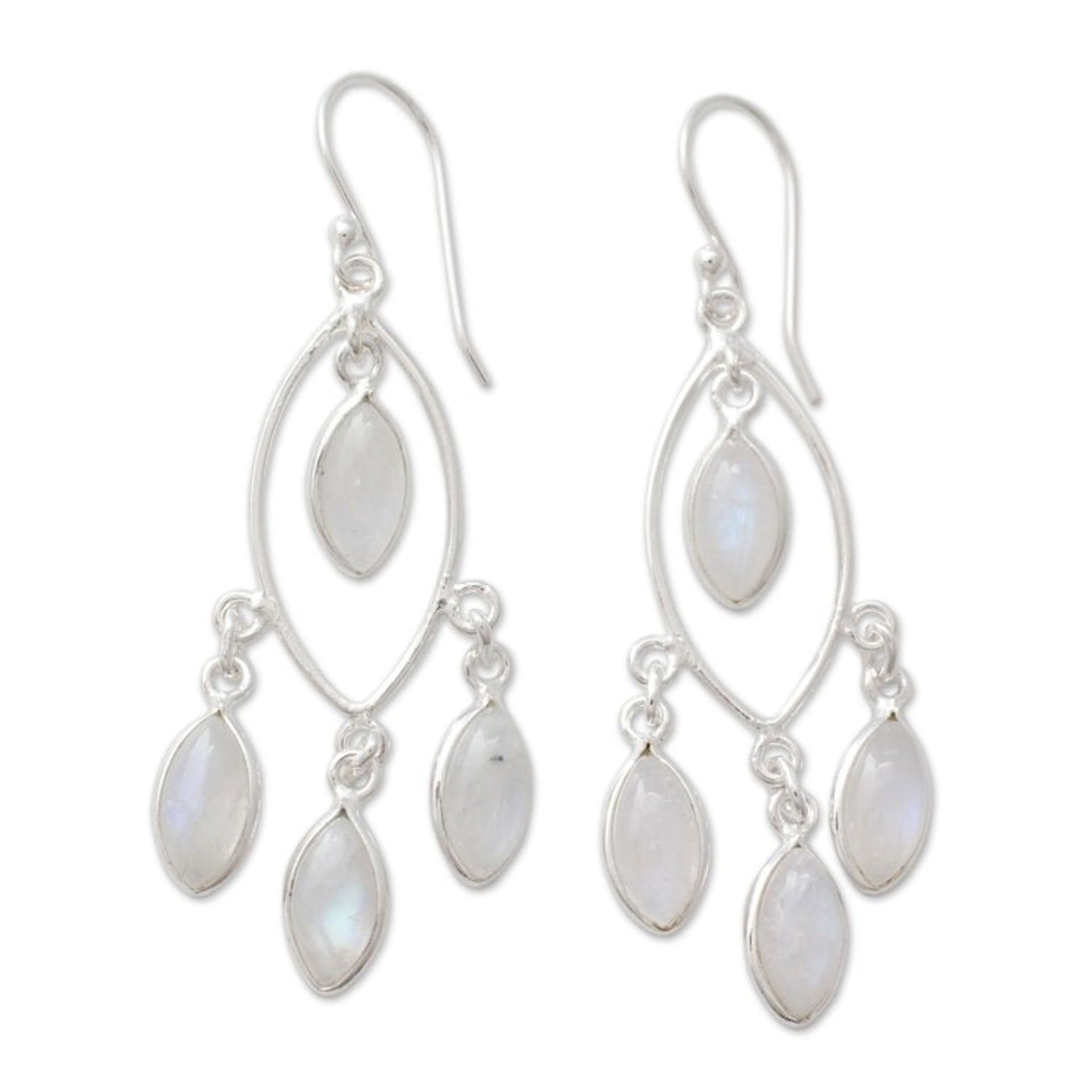 Rainbow Moonstone and Sterling Silver Chandelier Earrings 'Luminous Dew'