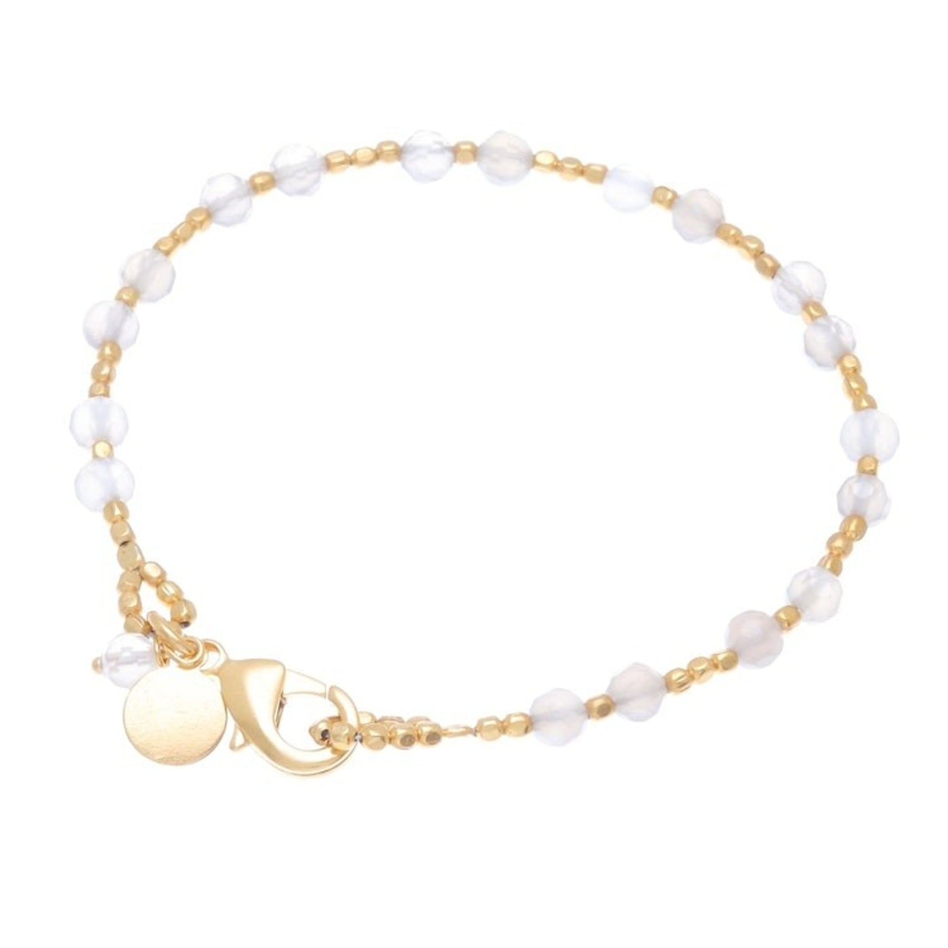 Brass and Grey-White Faceted Agate Bead Charm Bracelet 'Captured Clouds'