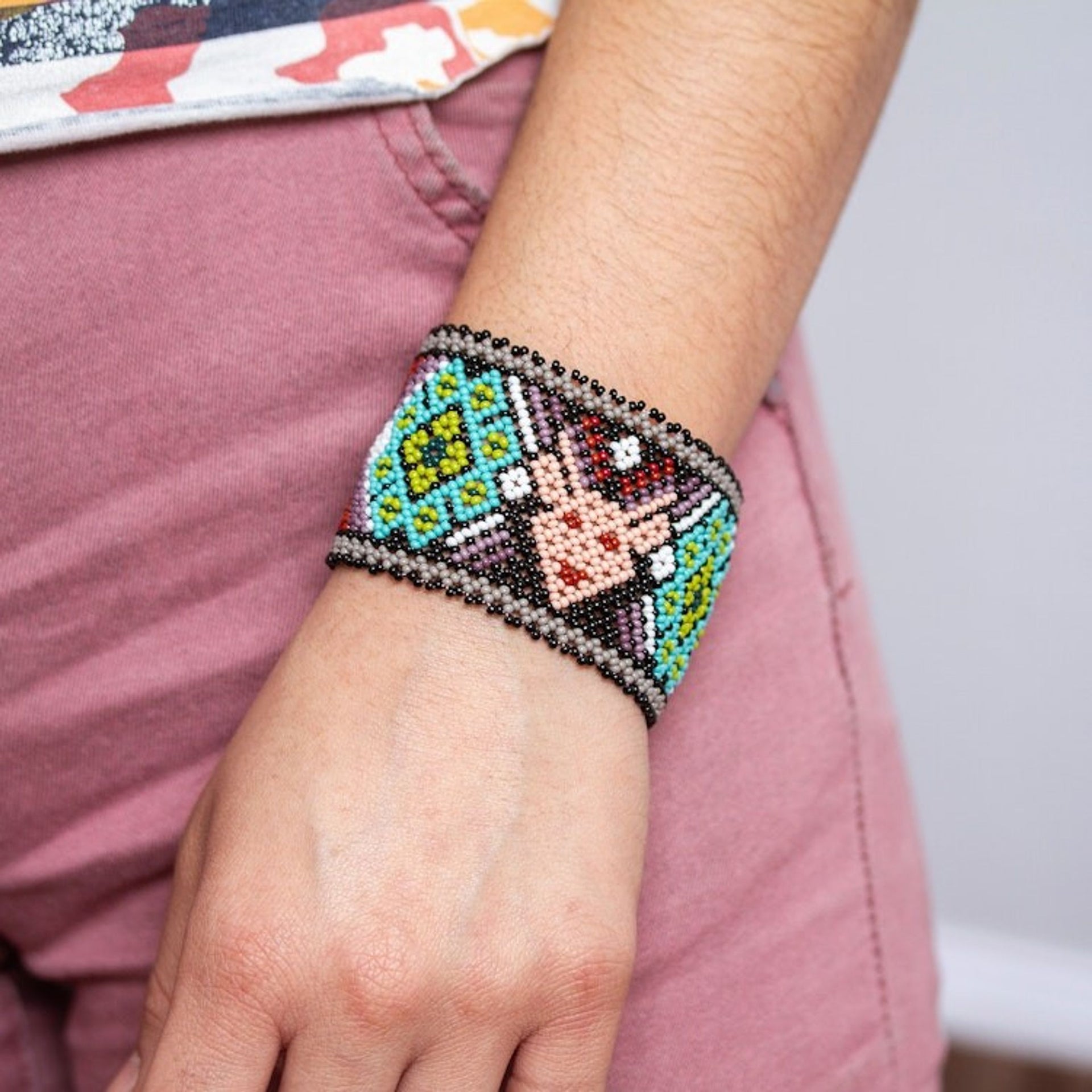 Multicolored Beaded Bracelet from Mexico 'Deer Totem'