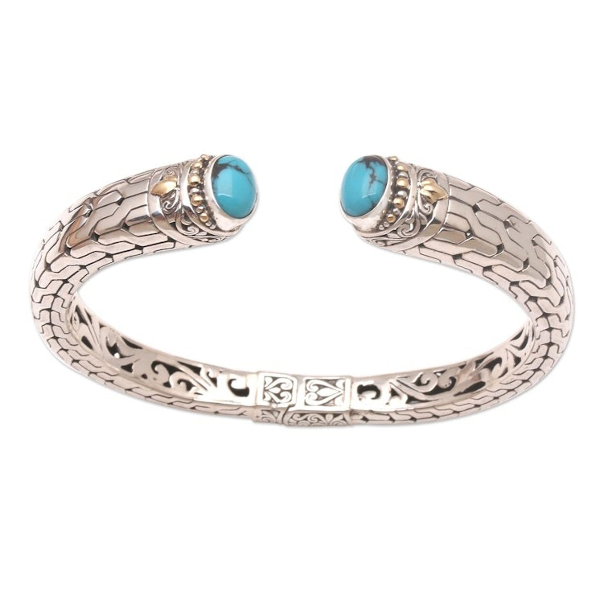 Gold-Accented Sterling Silver Cuff Bracelet 'Venture of Faith'